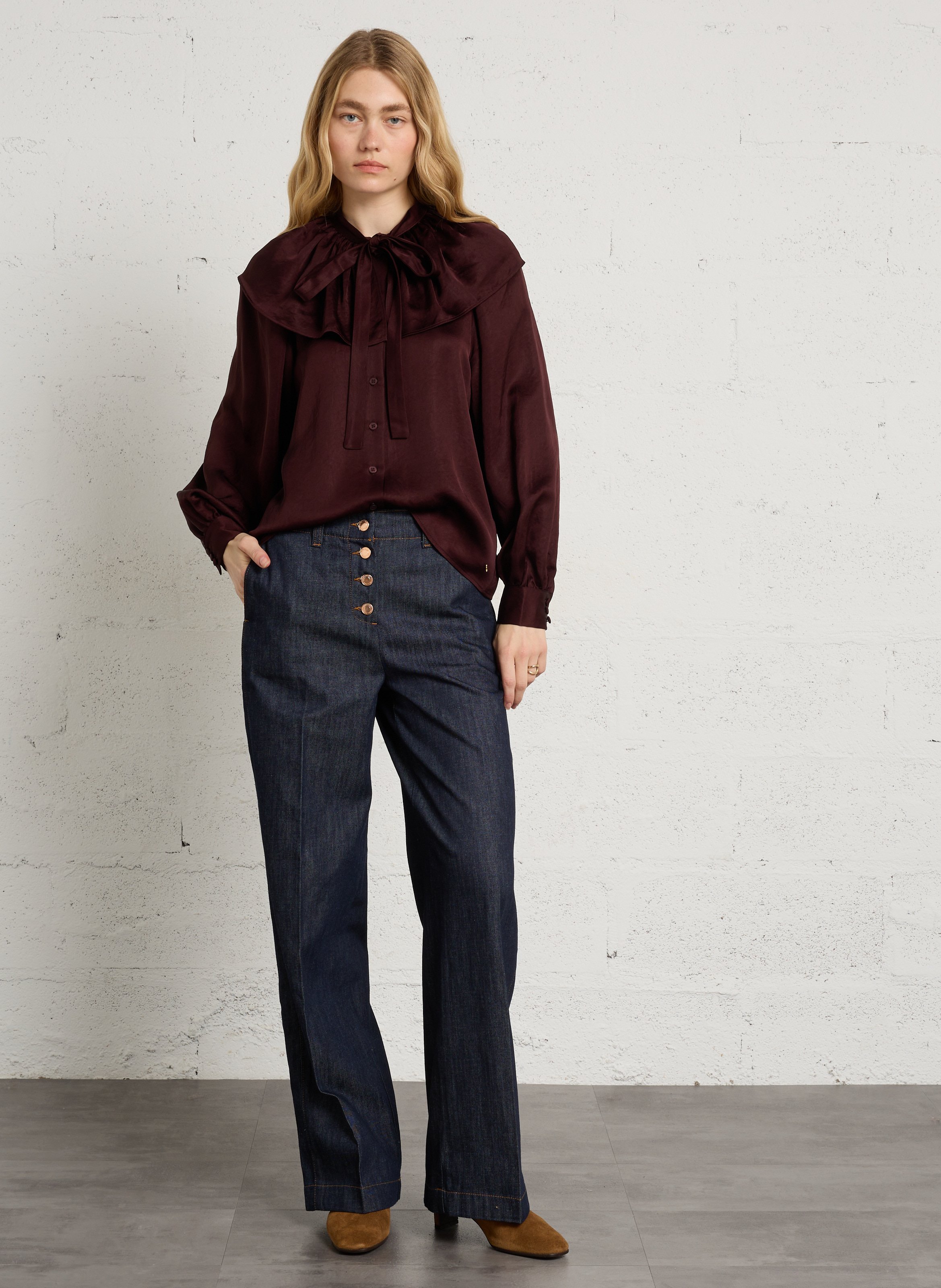 Chemisier boutonné en satin DES PETITS HAUTS Violet