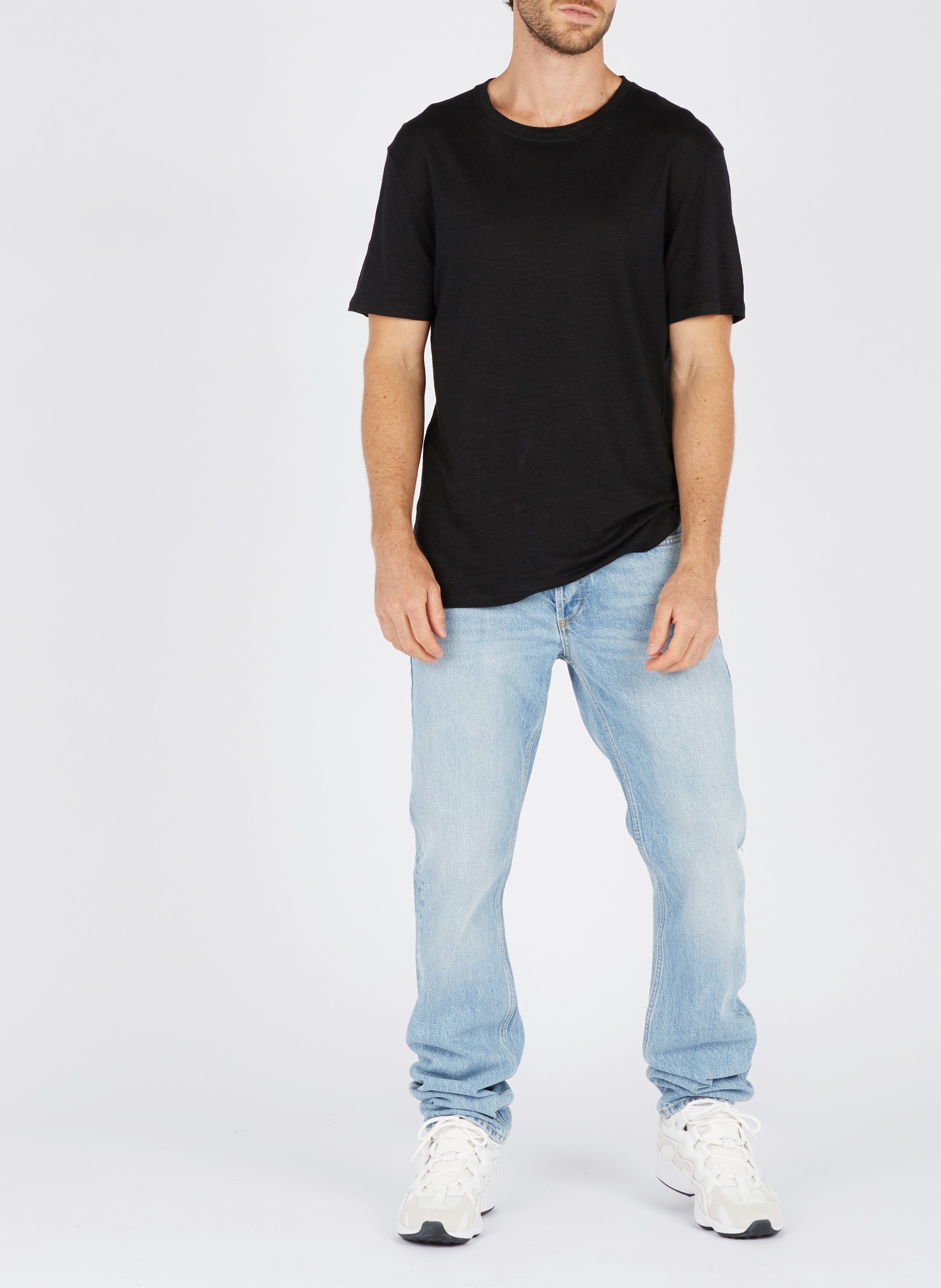 Tee-shirt col rond regular-fit en lin SANDRO Noir