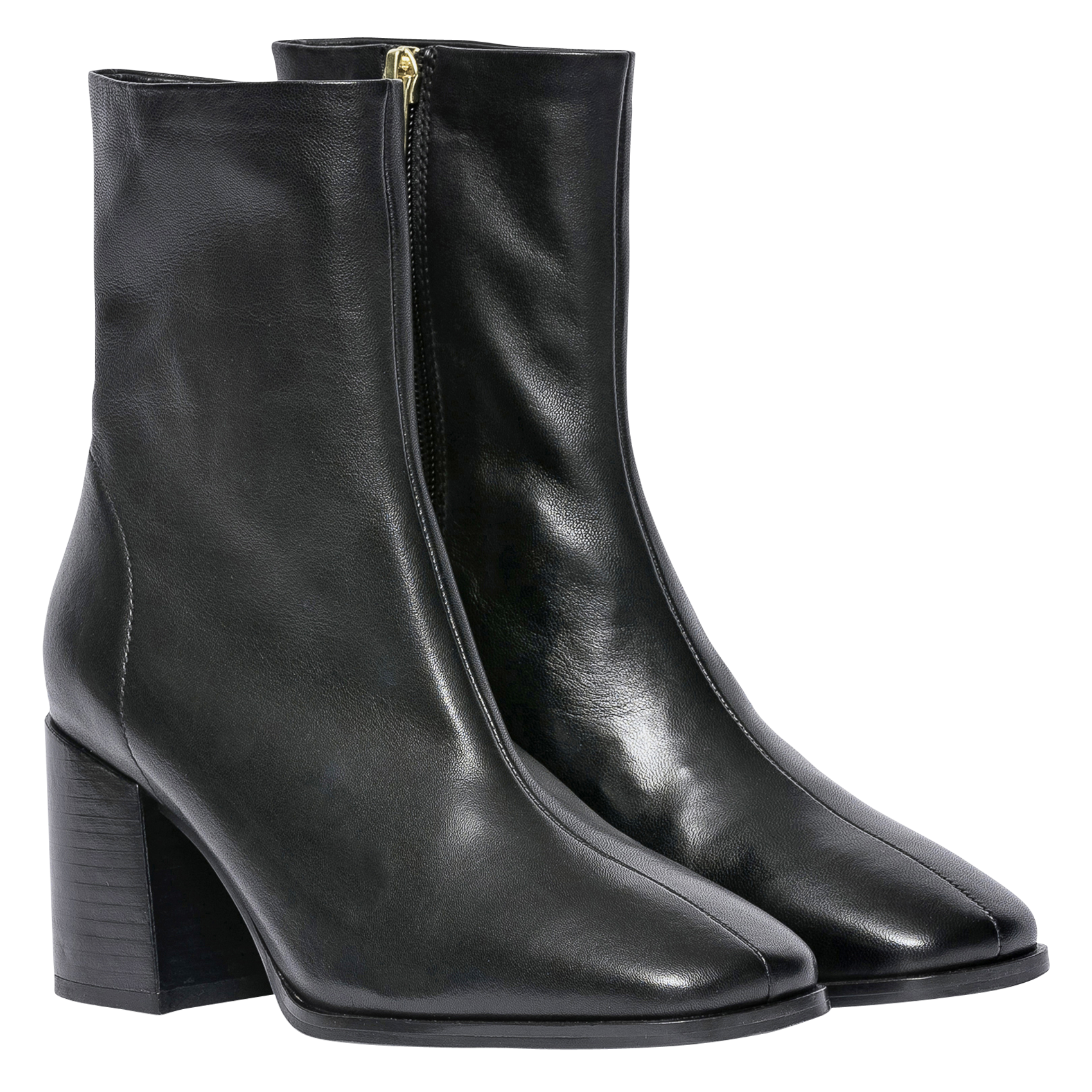 Boots en cuir lisse noir avec large talon BOCAGE Noir