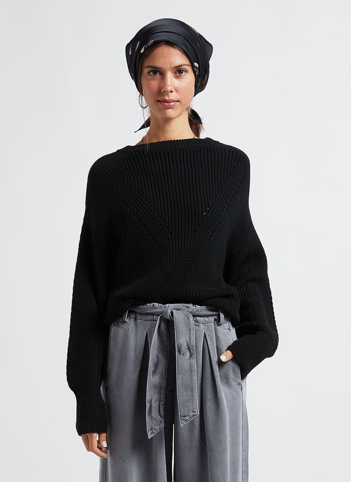 Jersey de cuello redondo de lana negro para mujer