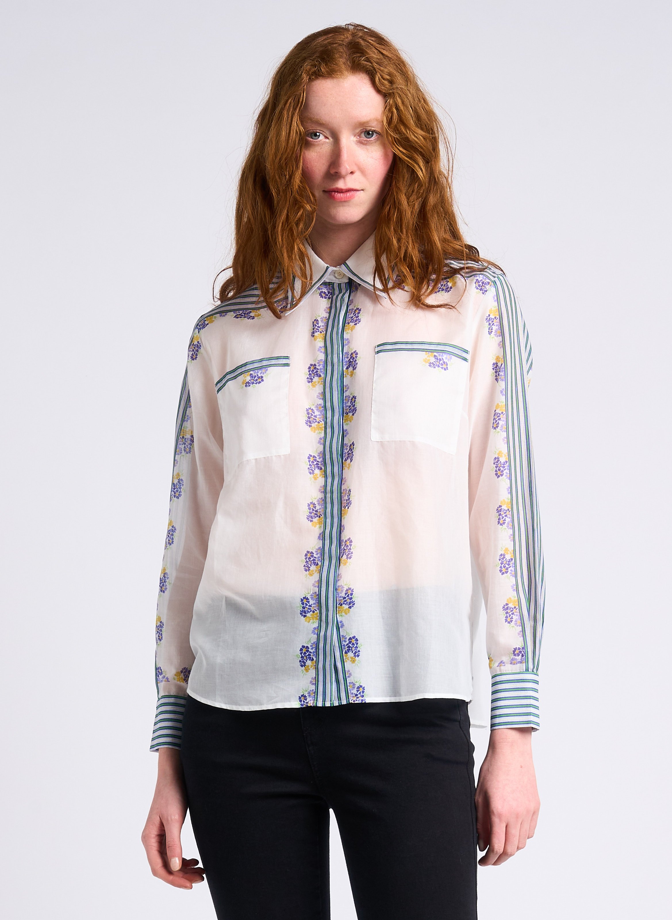 Chemise droite imprimée et transparente à col italien PAUL AND JOE Blanc