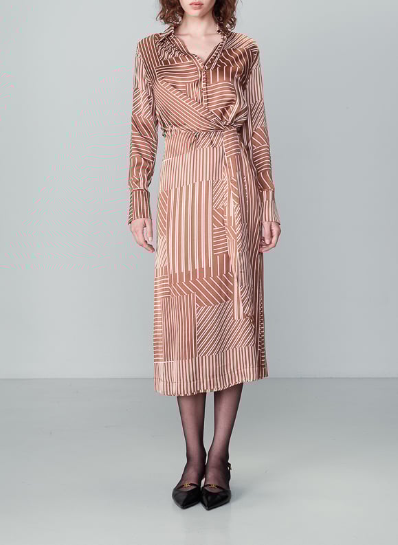 Printed satin long shirt dress GRACE ET MILA Brown