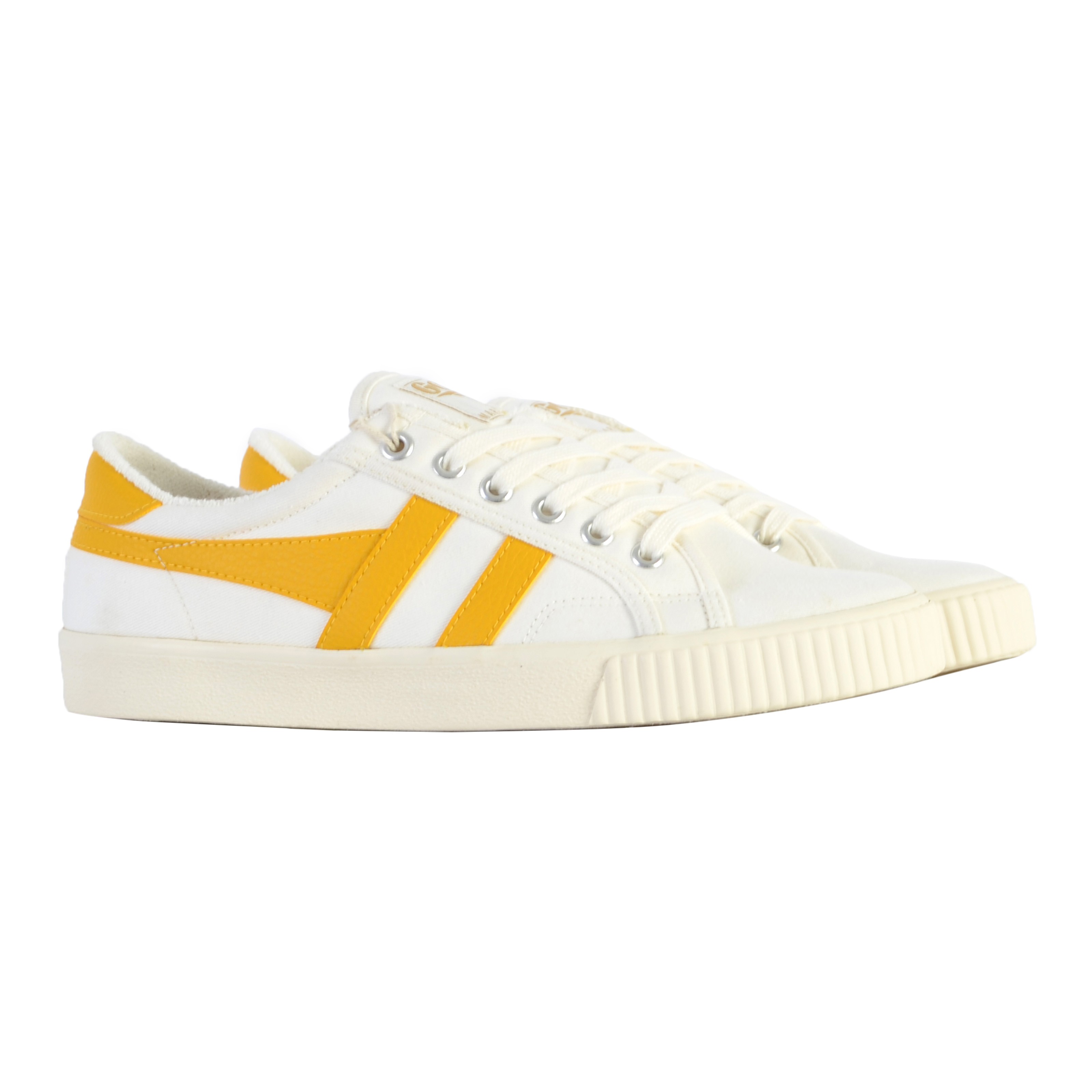 Lace-up flat tennis shoes by Mark Cox. GOLA White