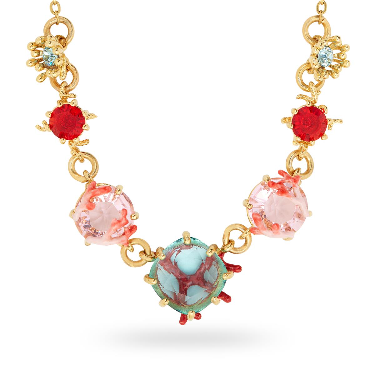 Coral and cut glass stone bib necklace LES NEREIDES Multicolored