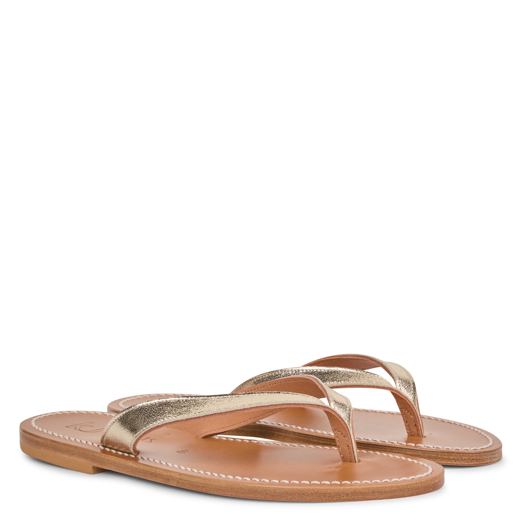 Tongs à paillettes en cuir K JACQUES Doré