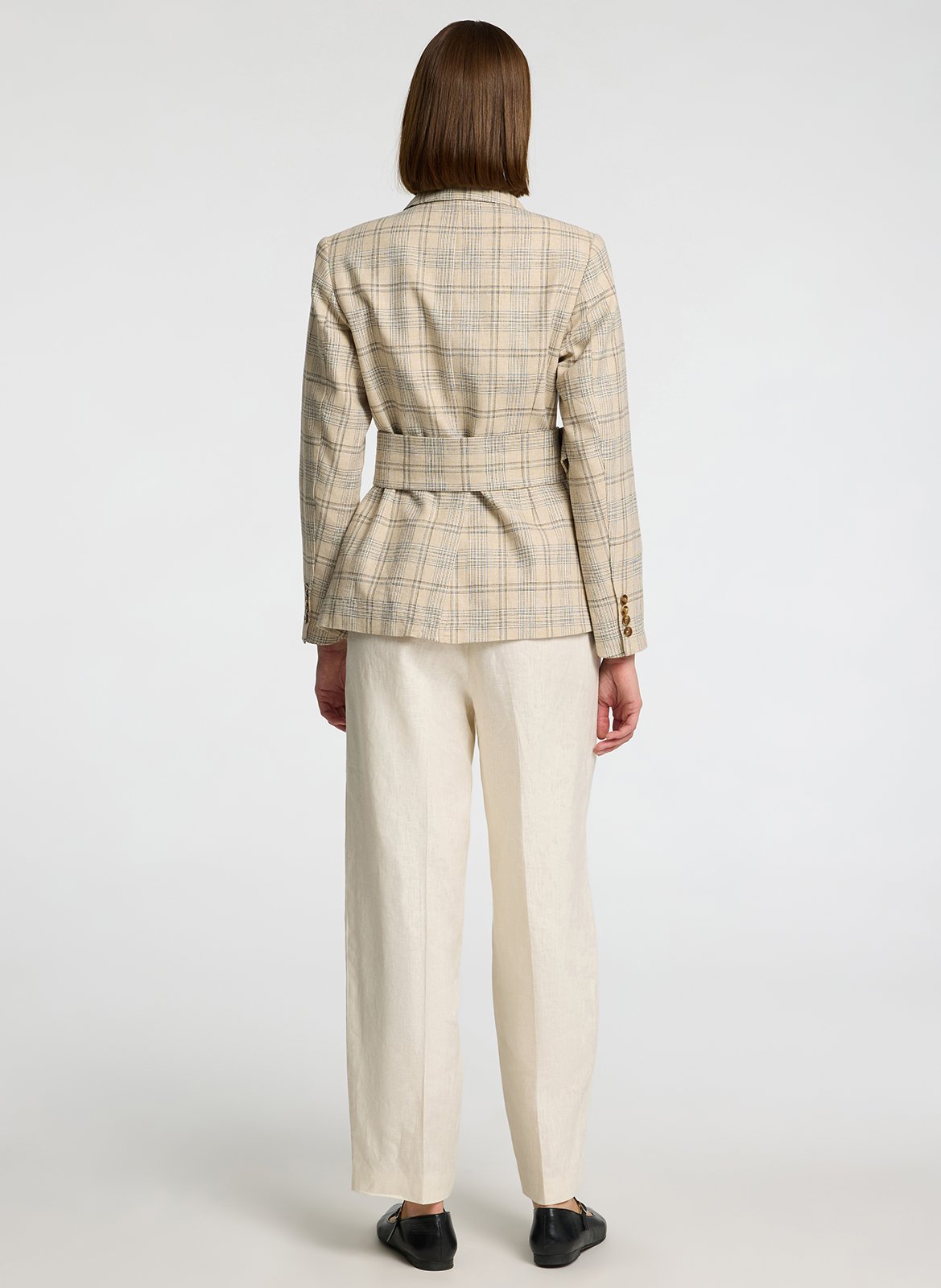 Veste tailleur en lin mélangé à carreaux SELECTED Beige