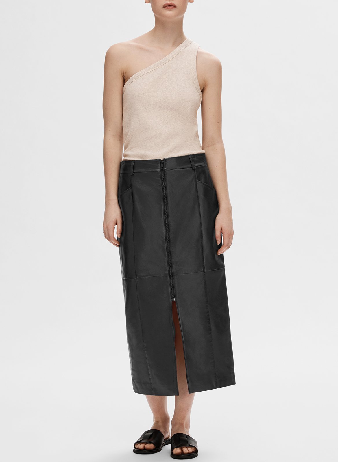 Top ajusté en coton bio mélangé Beige