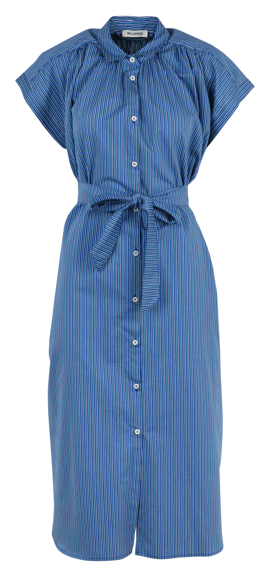 Lange jurk met klassieke kraag van gemengd katoen BELLEPIECE Blauw