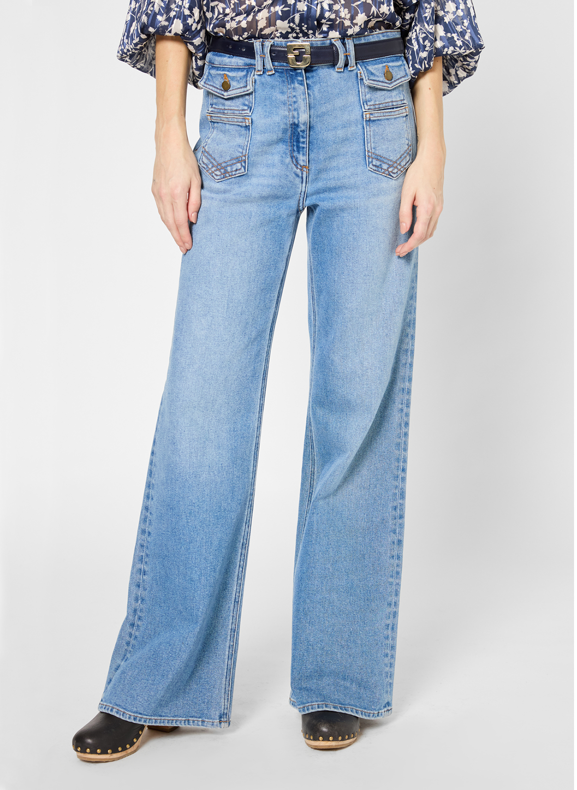 High-rise flared stonewashed cotton jeans GERARD DAREL Blue