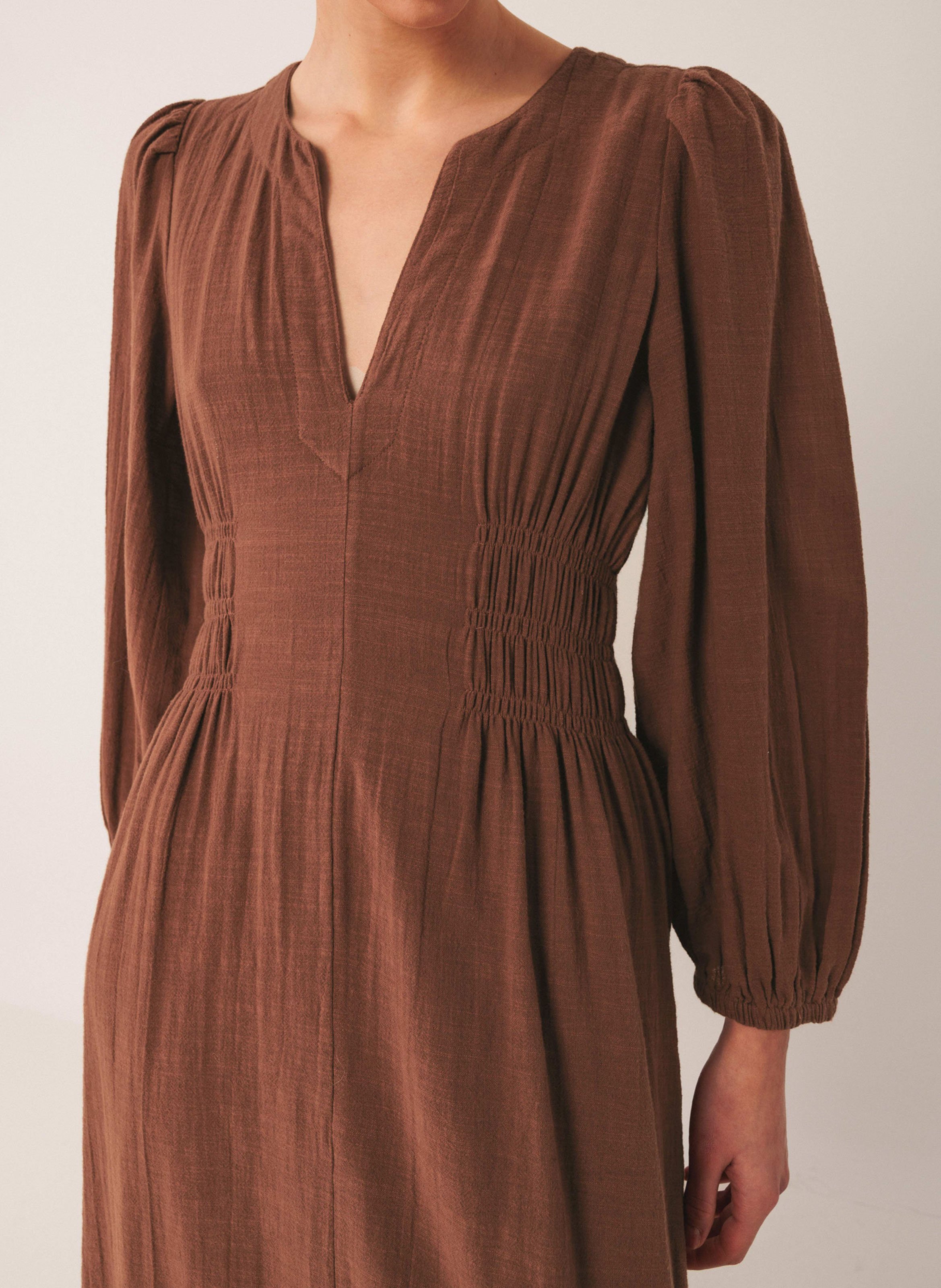 Flared long organic cotton dress INDI & COLD Brown
