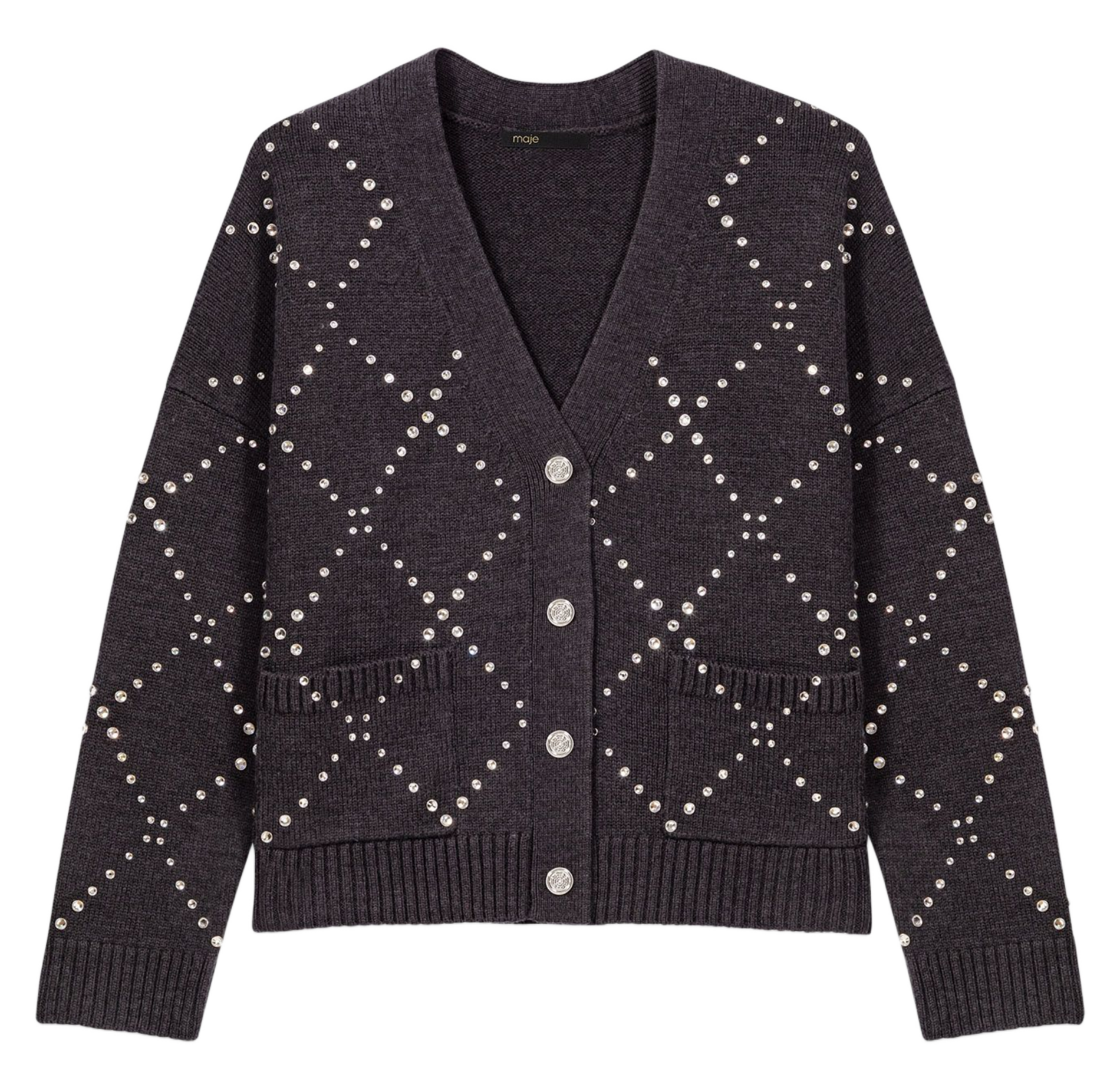 V-hals vest met strass MAJE Grijs