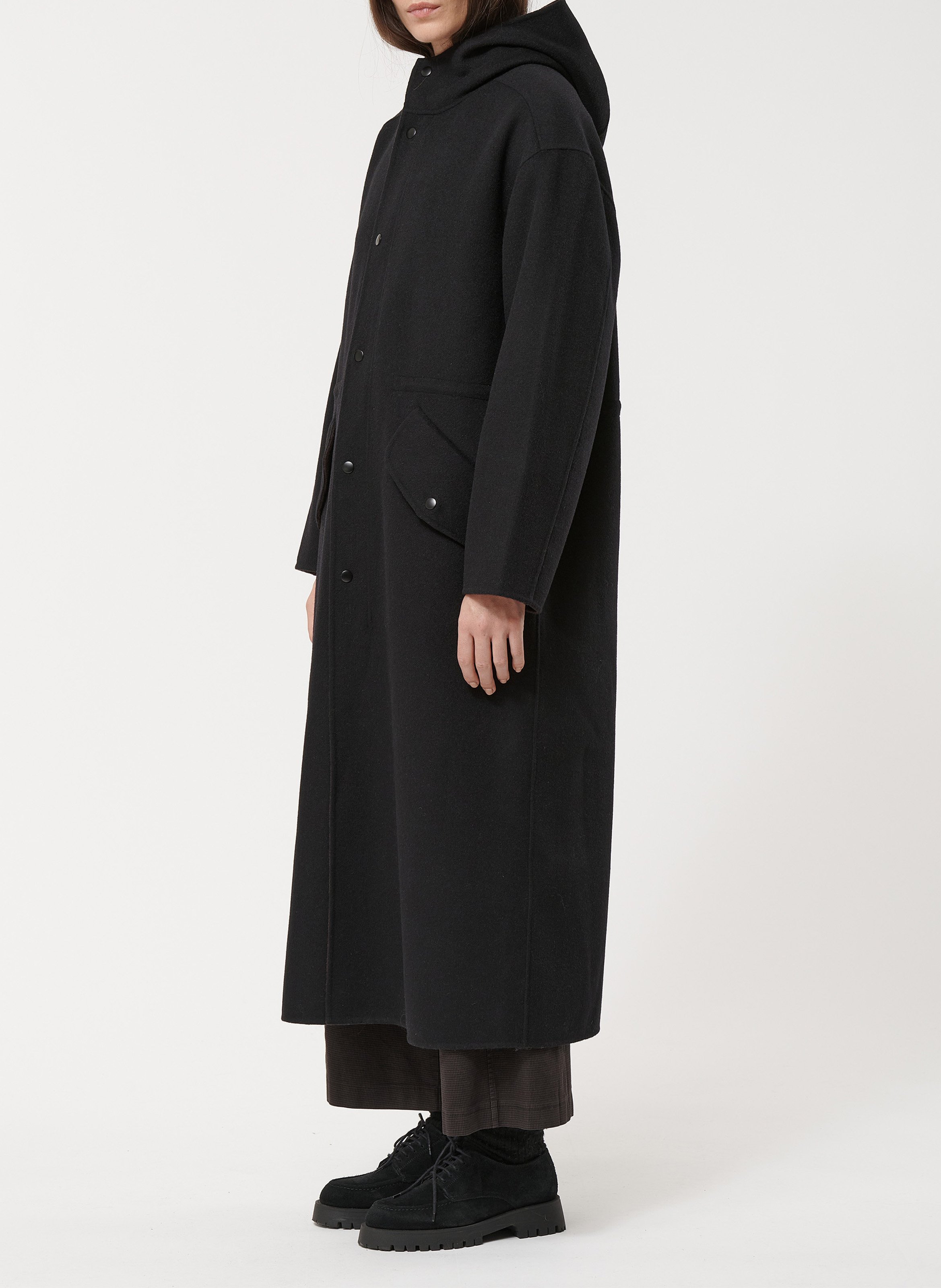  Manteau long à capuche en laine mélangée HUMILITY Noir
