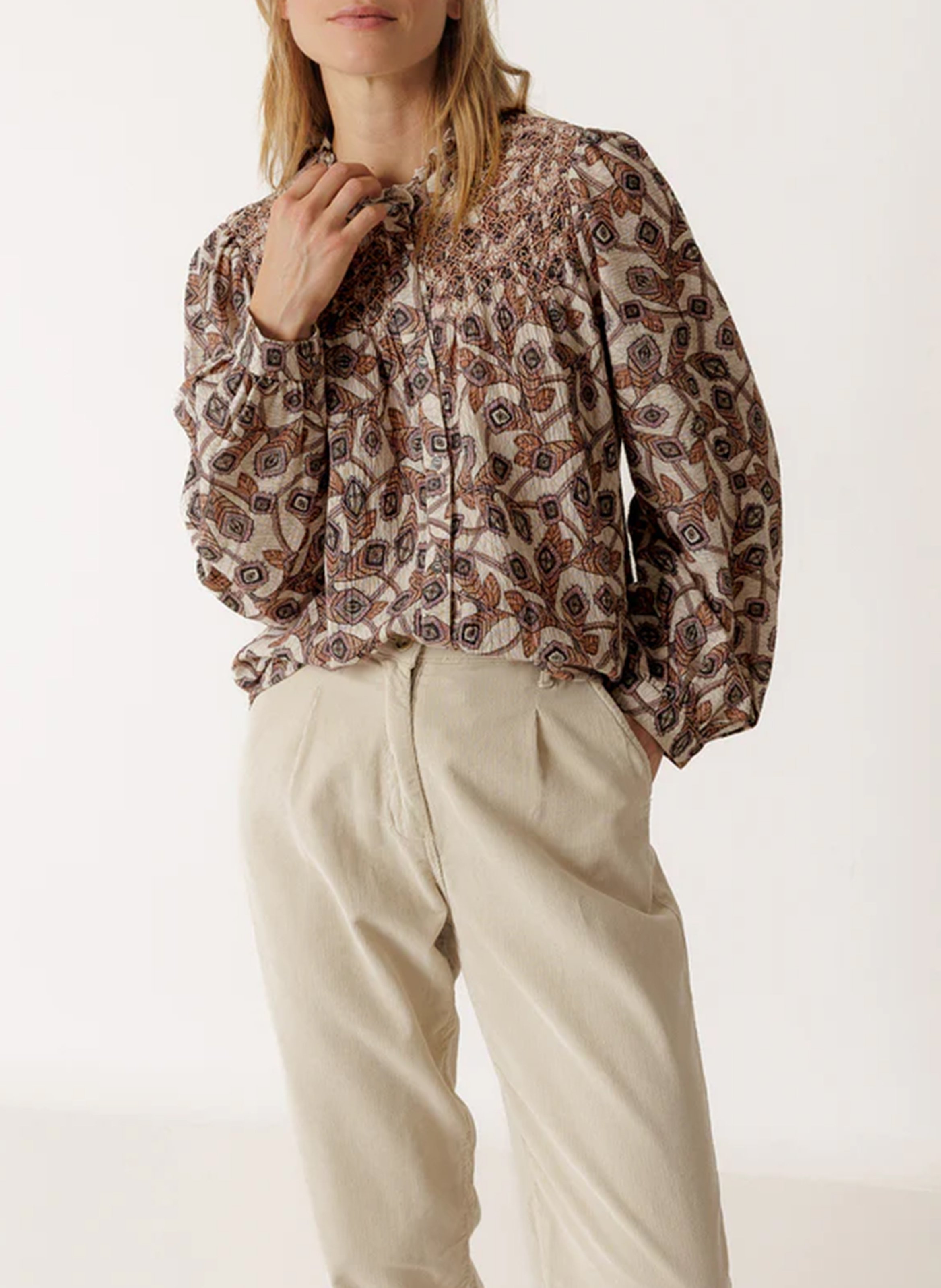 Chemise ample col mao en coton INDI & COLD Beige