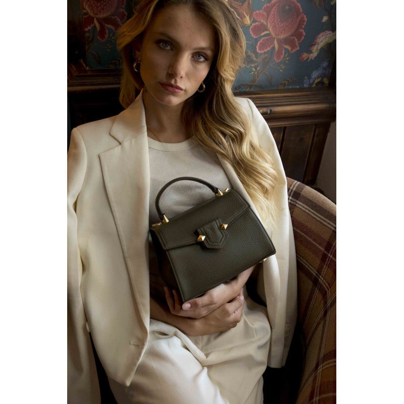 Handbag - grained calf leather POURCHET Khaki