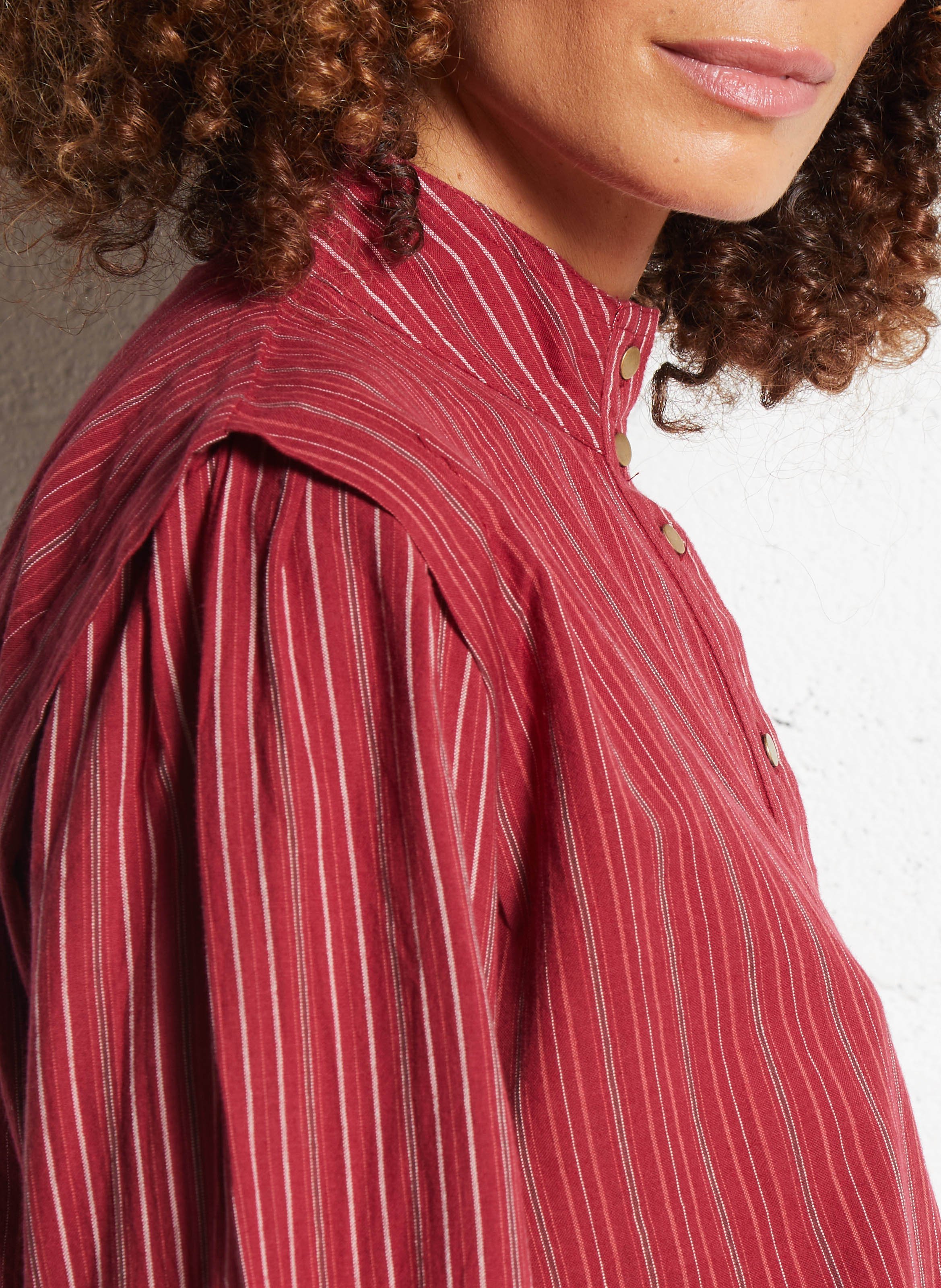 Chemise col rond à rayures LEON & HARPER Rouge