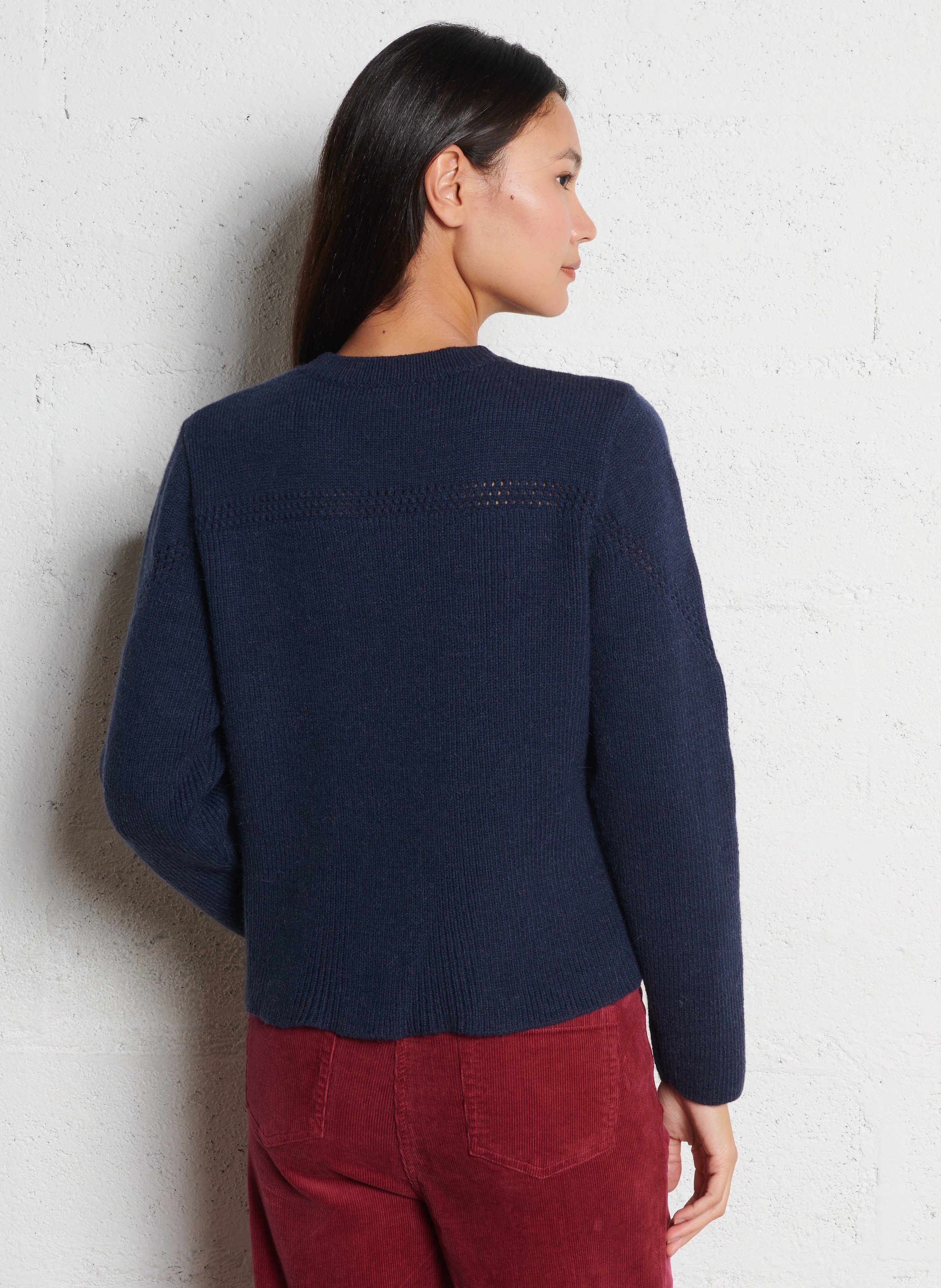 Pull droit uni à broderies fleurs LOUISE MISHA Bleu