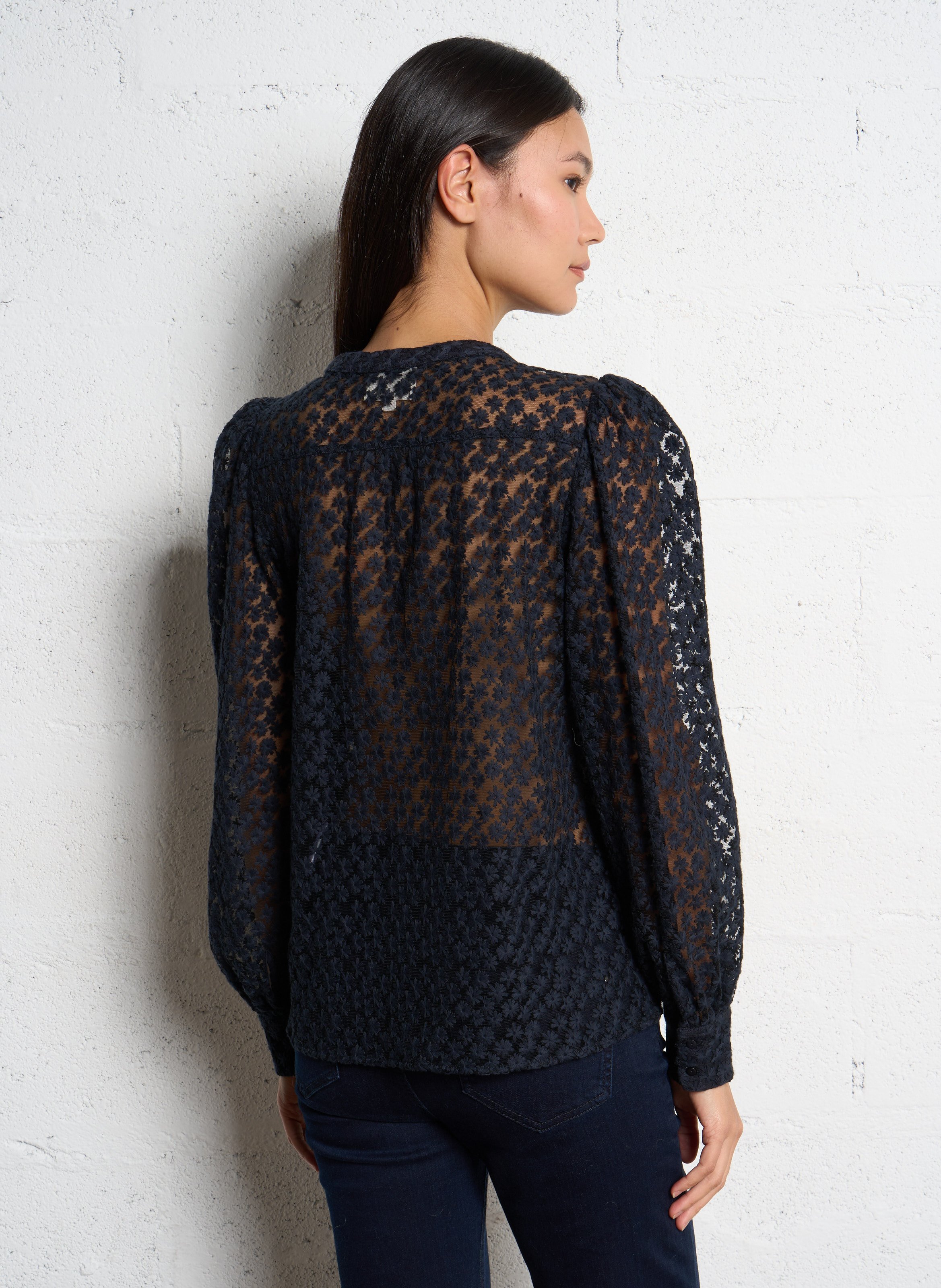 Chemisier col rond broderie florale MAISON 123 Bleu