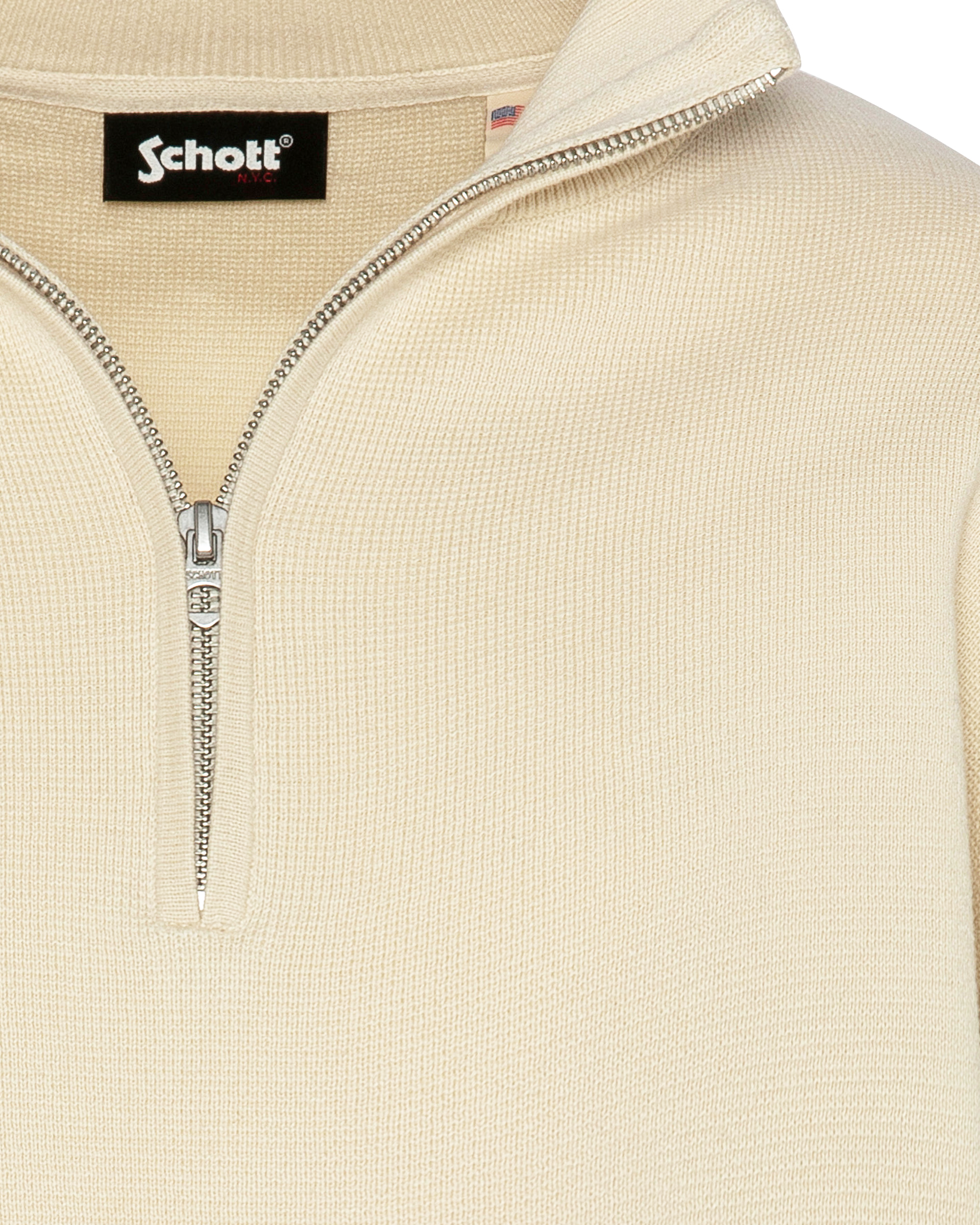 Straight cotton sweater with zip-up high neck SCHOTT White