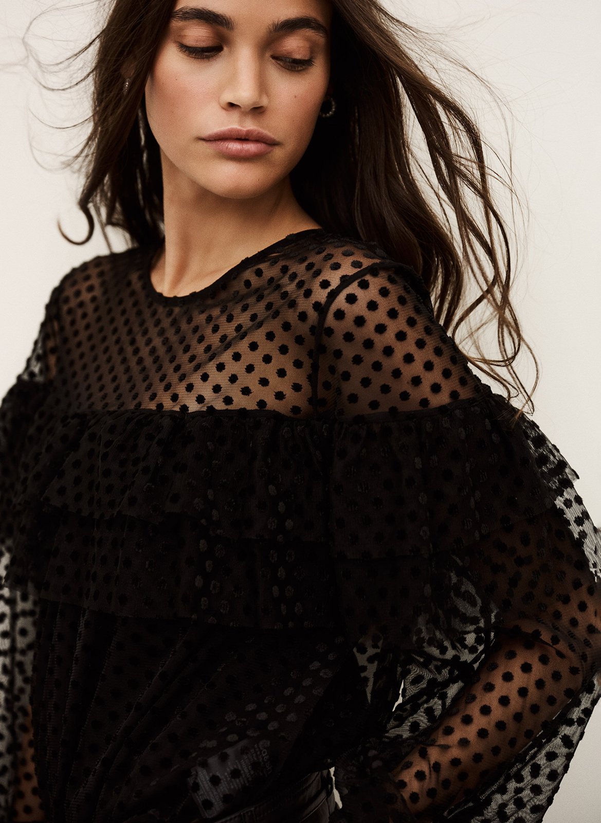 Blouse ample à pois et volants BA&SH Noir