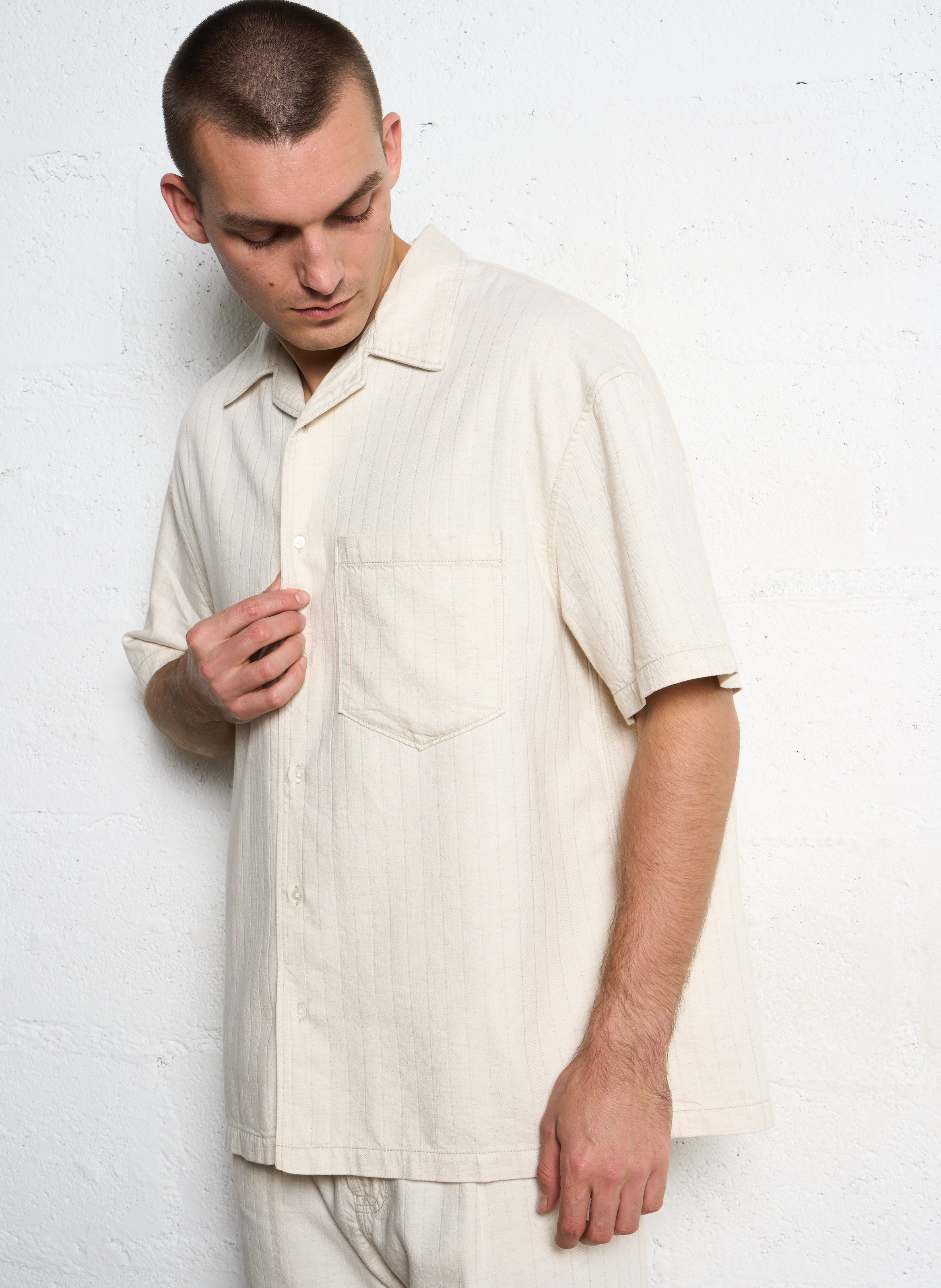Cotton and linen shirt with classic collar IKKS White