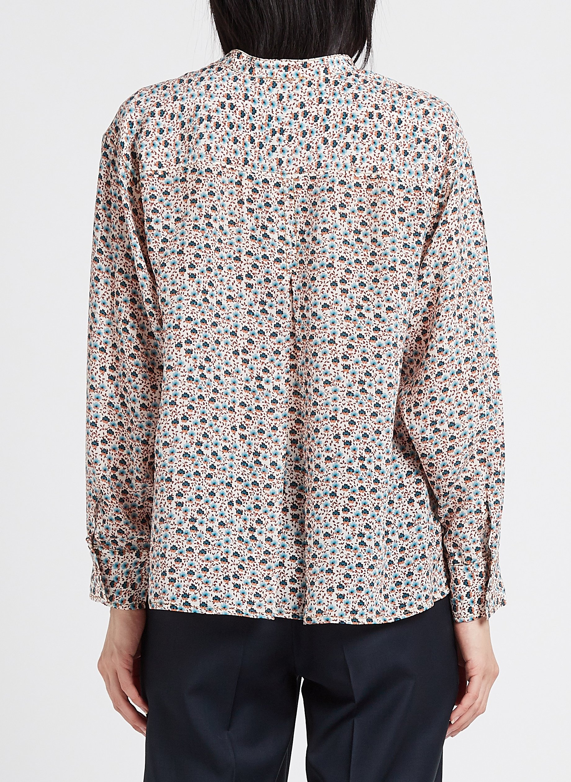 Weite Seidenbluse mit Rundhalsausschnitt und Print PAUL AND JOE Blau