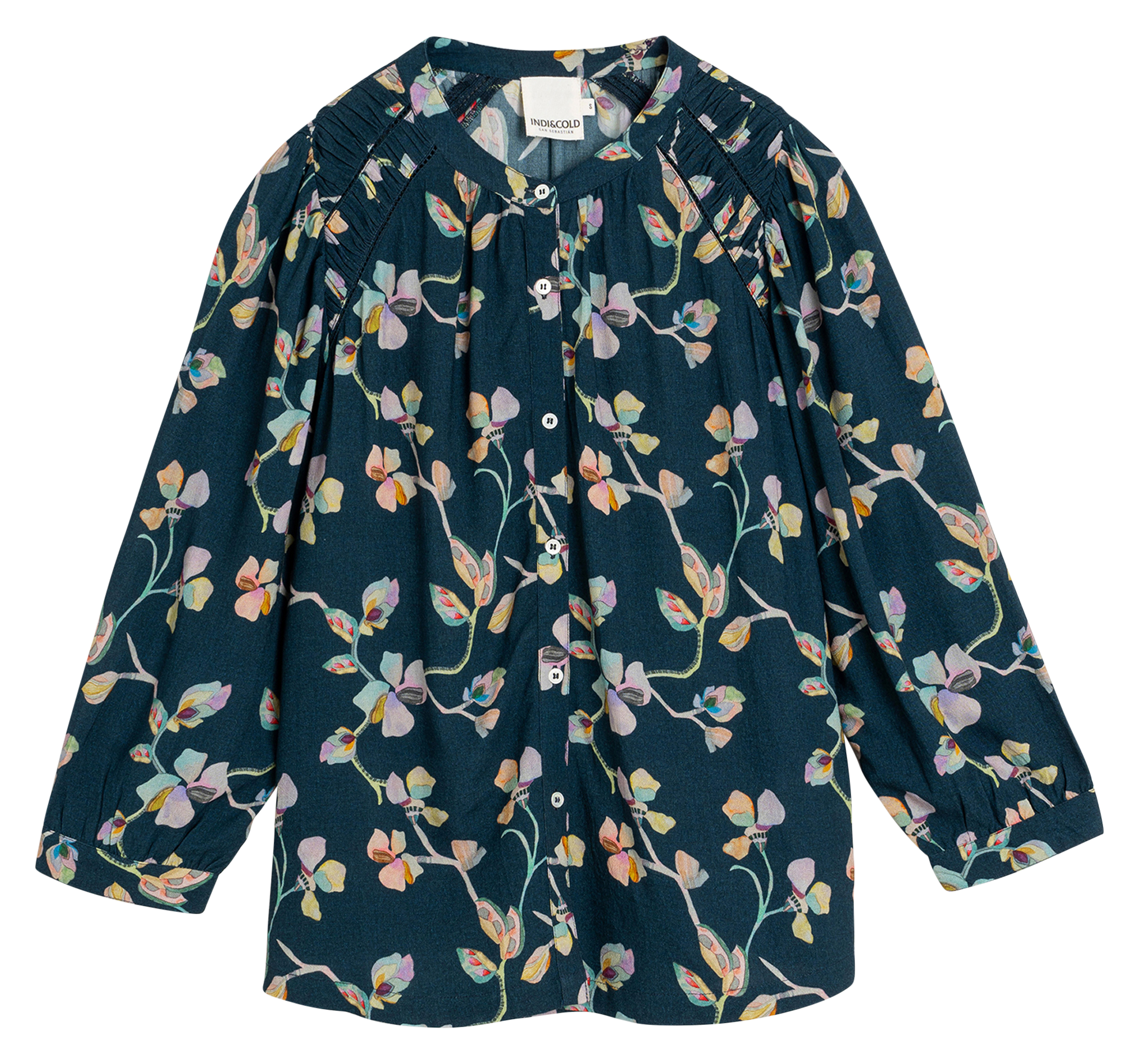 Chemisier droit col rond imprimé INDI & COLD Bleu