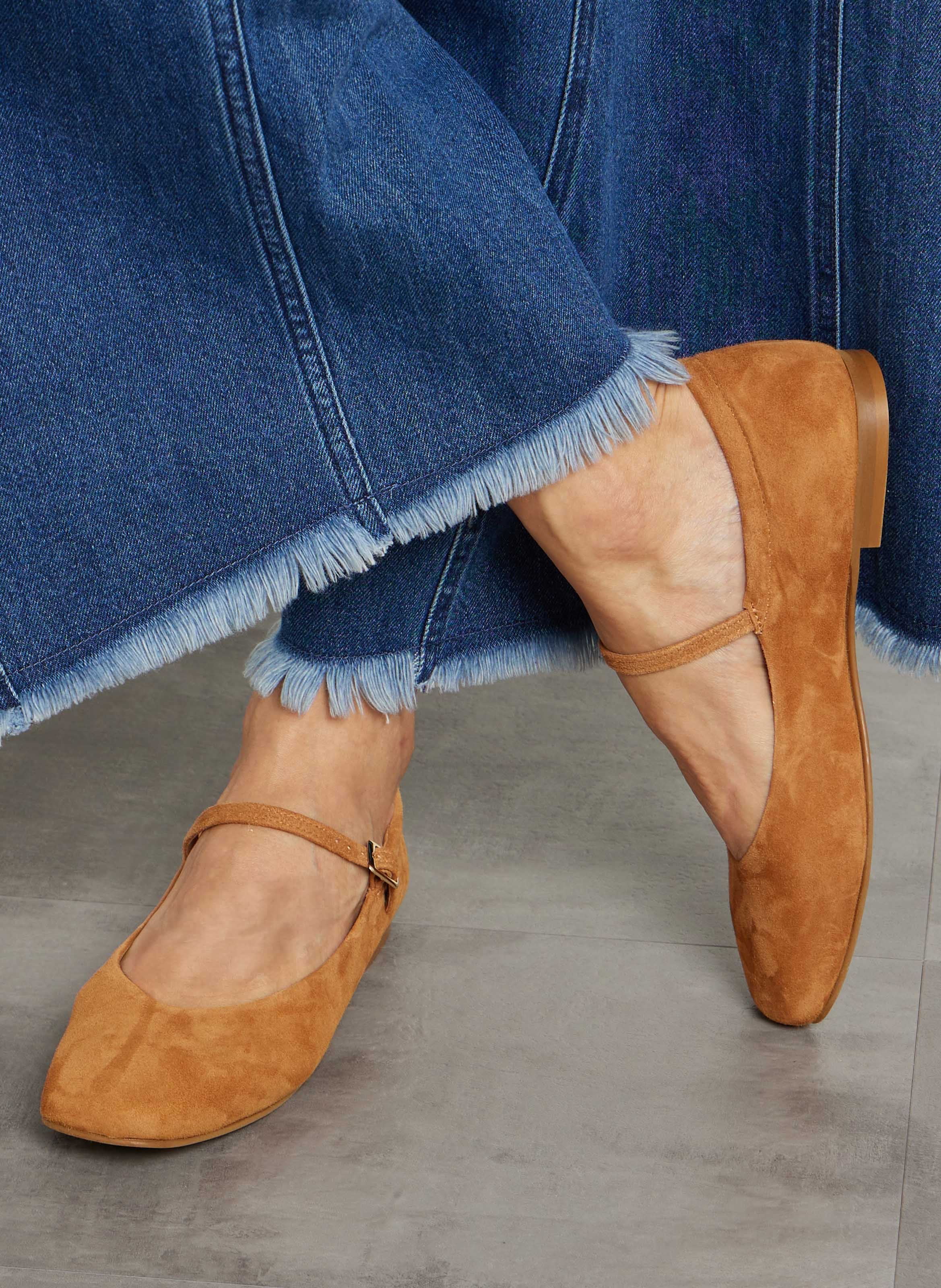 Ballerines suédées à bride en cuir BOCAGE Marron