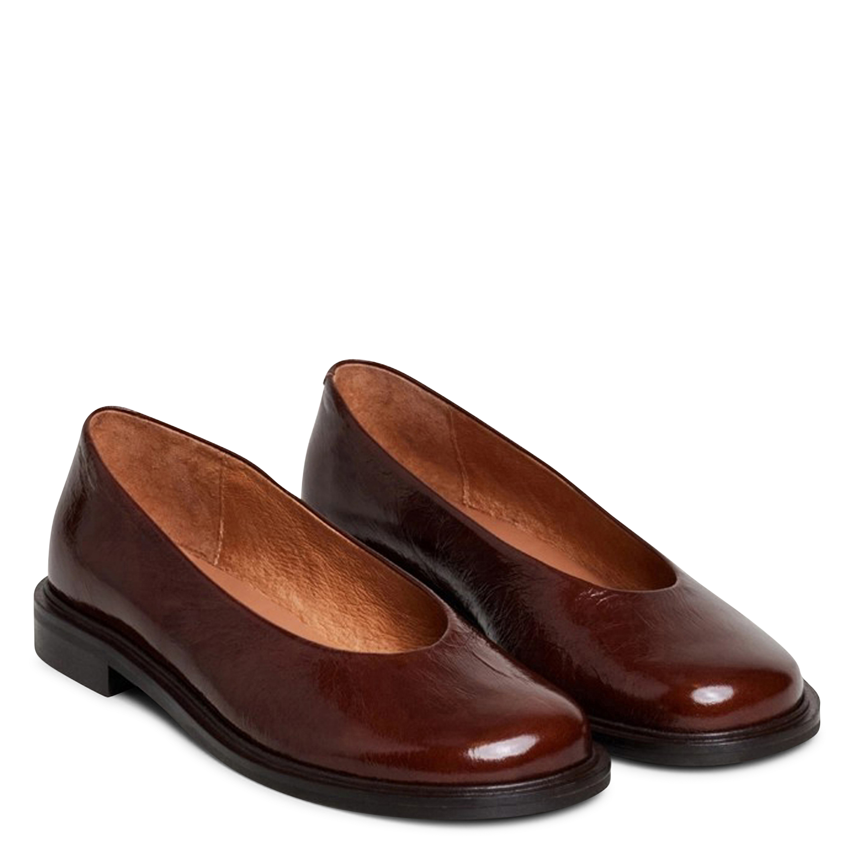 Round-toe shiny leather ballet flats JONAK Brown