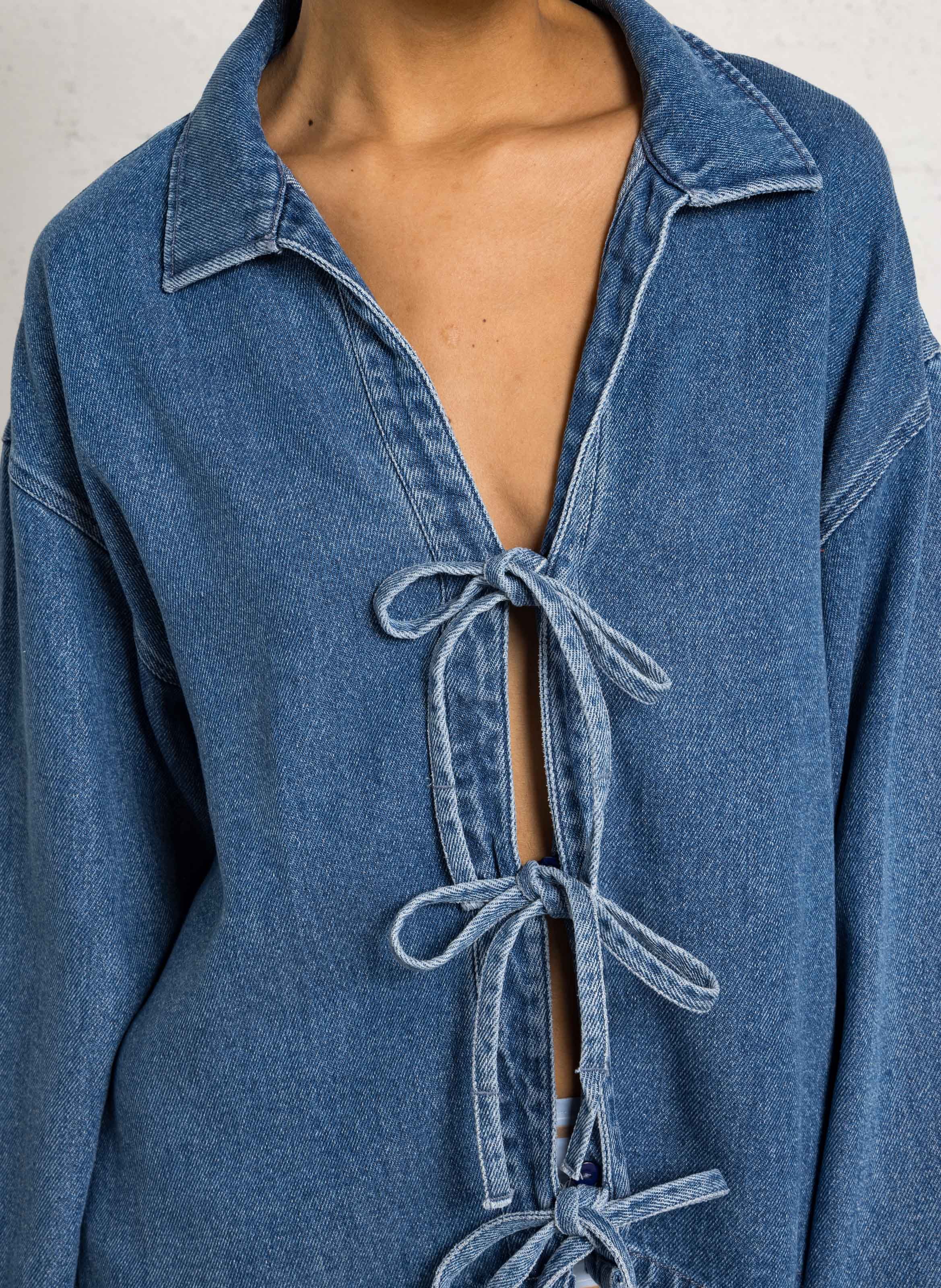 Top met V-hals en denim effect THE NEW SOCIETY Blauw