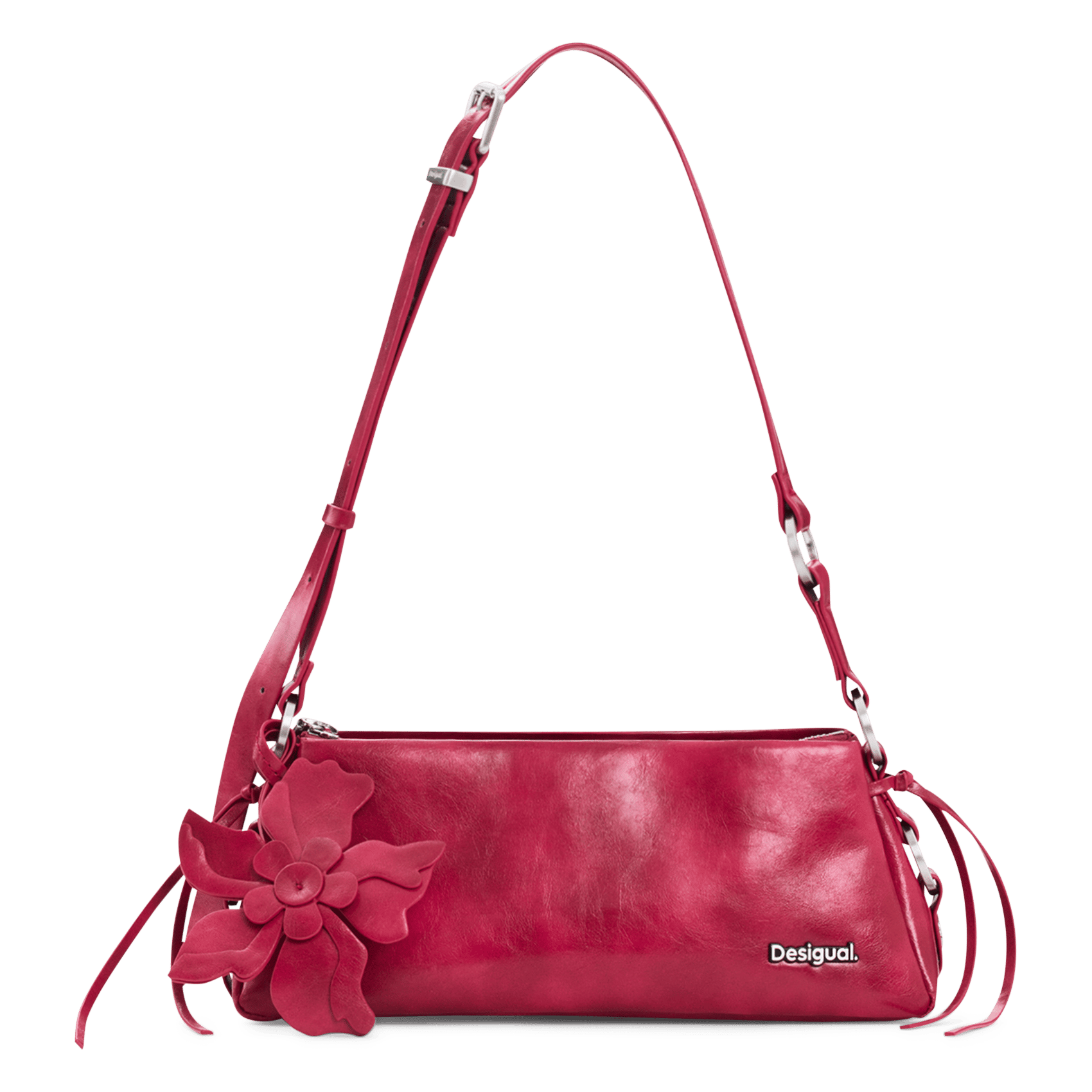 Sac baguette zippé à charm fleurs DESIGUAL Rouge