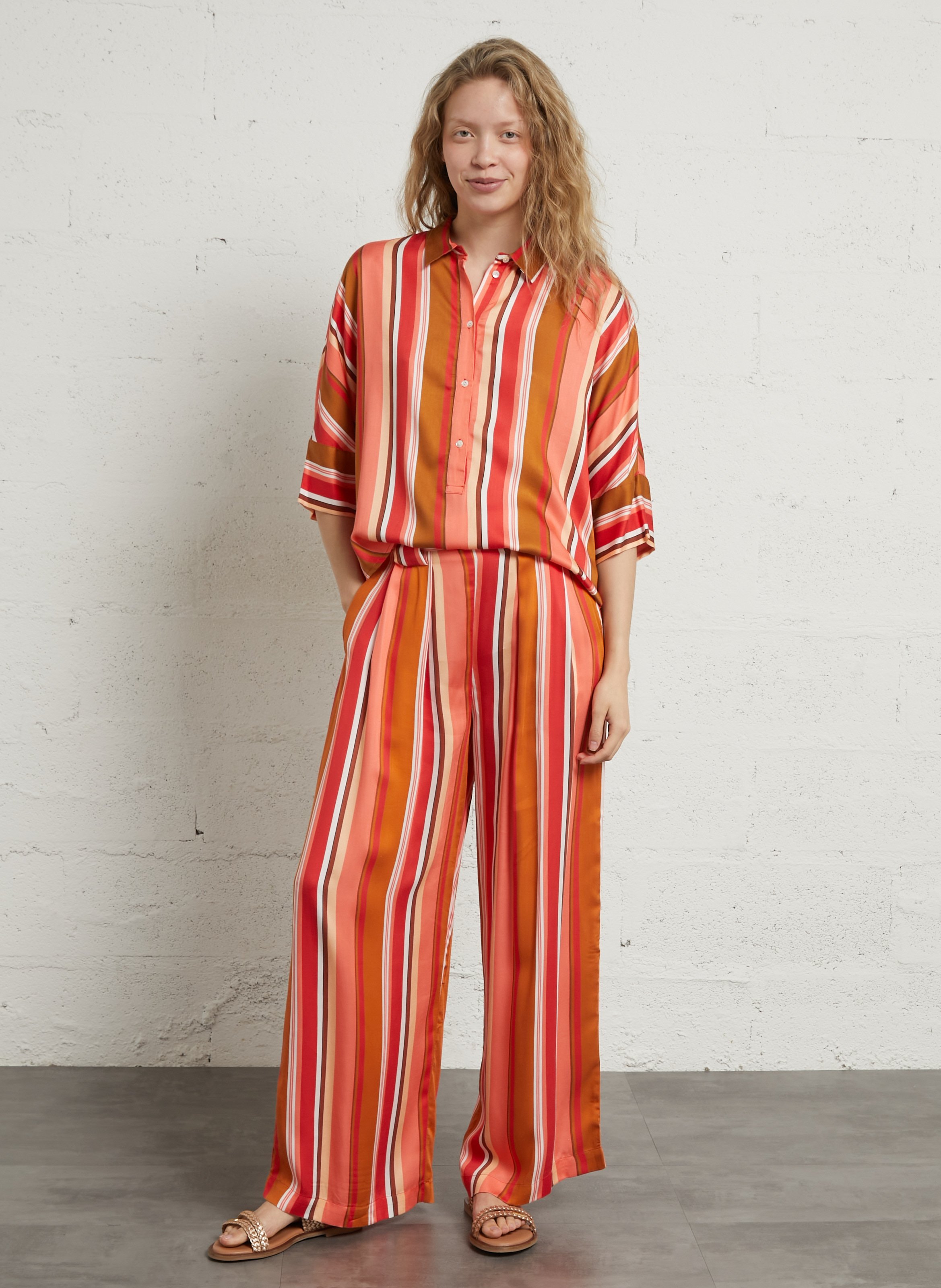 Pantalon large taille haute BELLA JONES Rouge