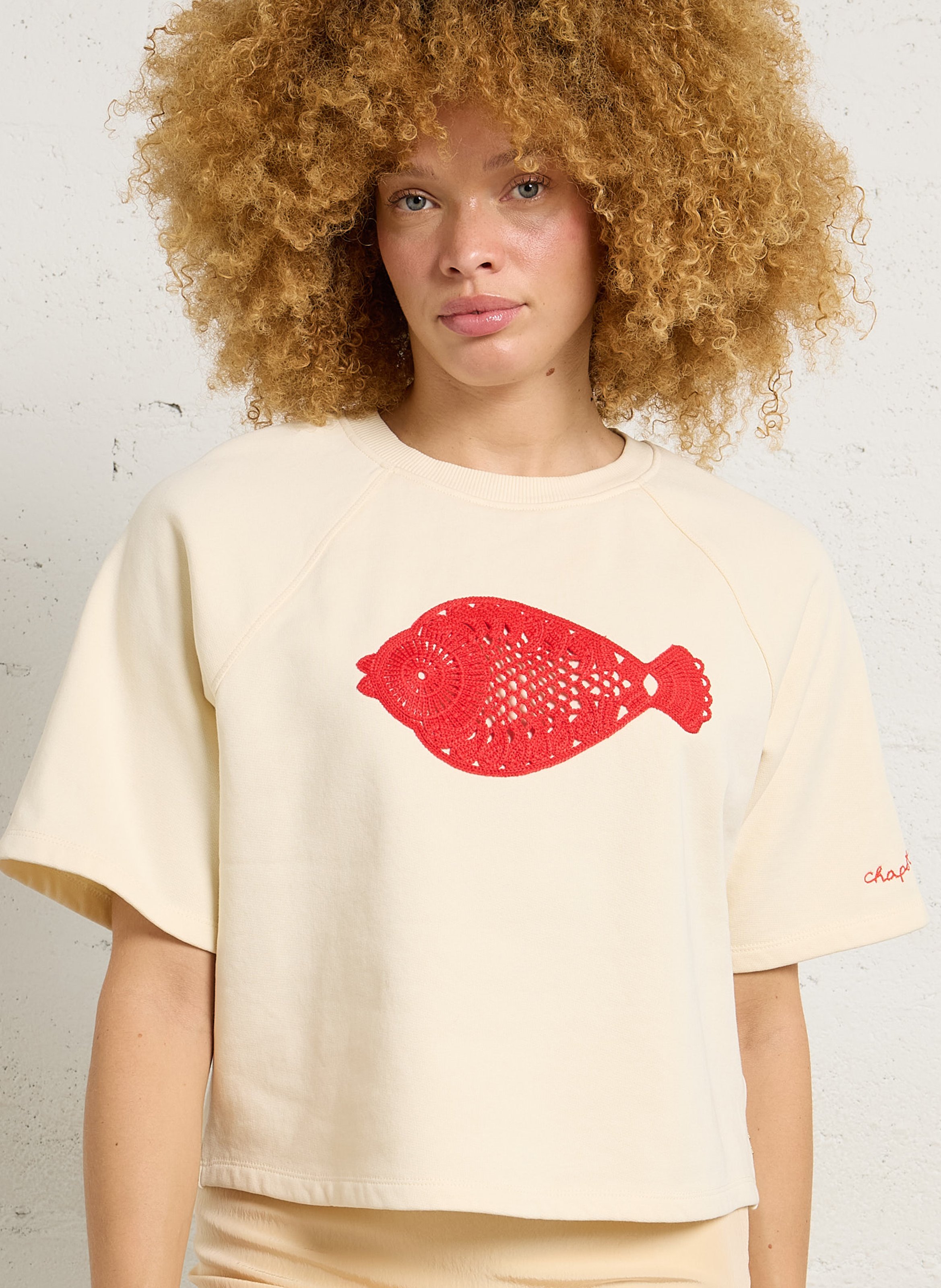 Oversized sweatshirt with sun embroideries FABIENNE CHAPOT White