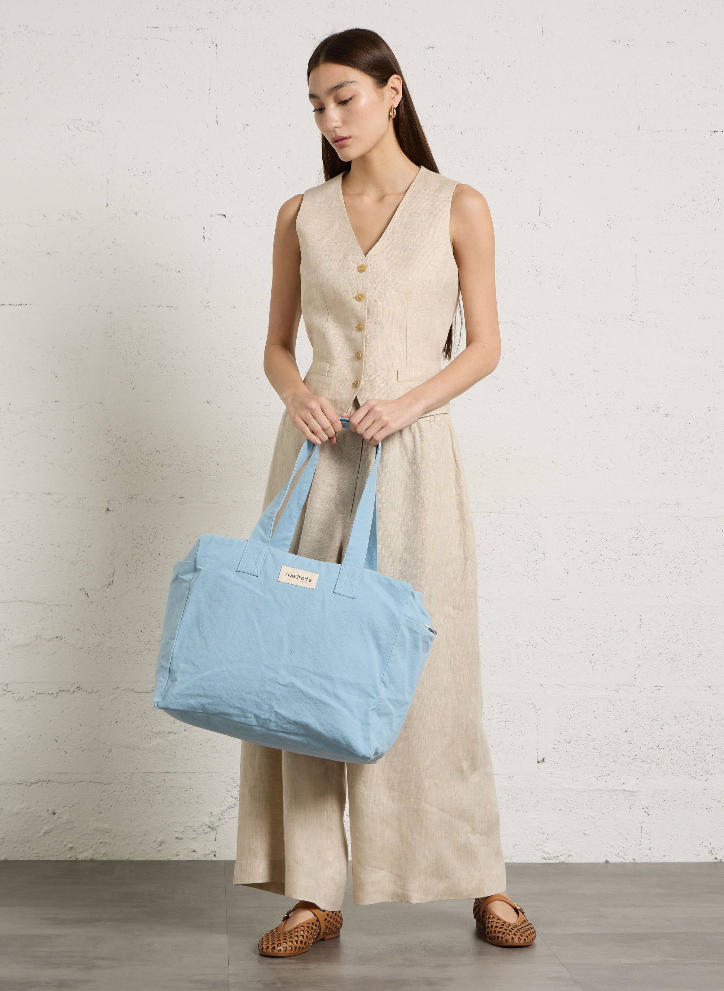 Sac week-end en coton recyclé mélangé RIVEDROITE PARIS Bleu