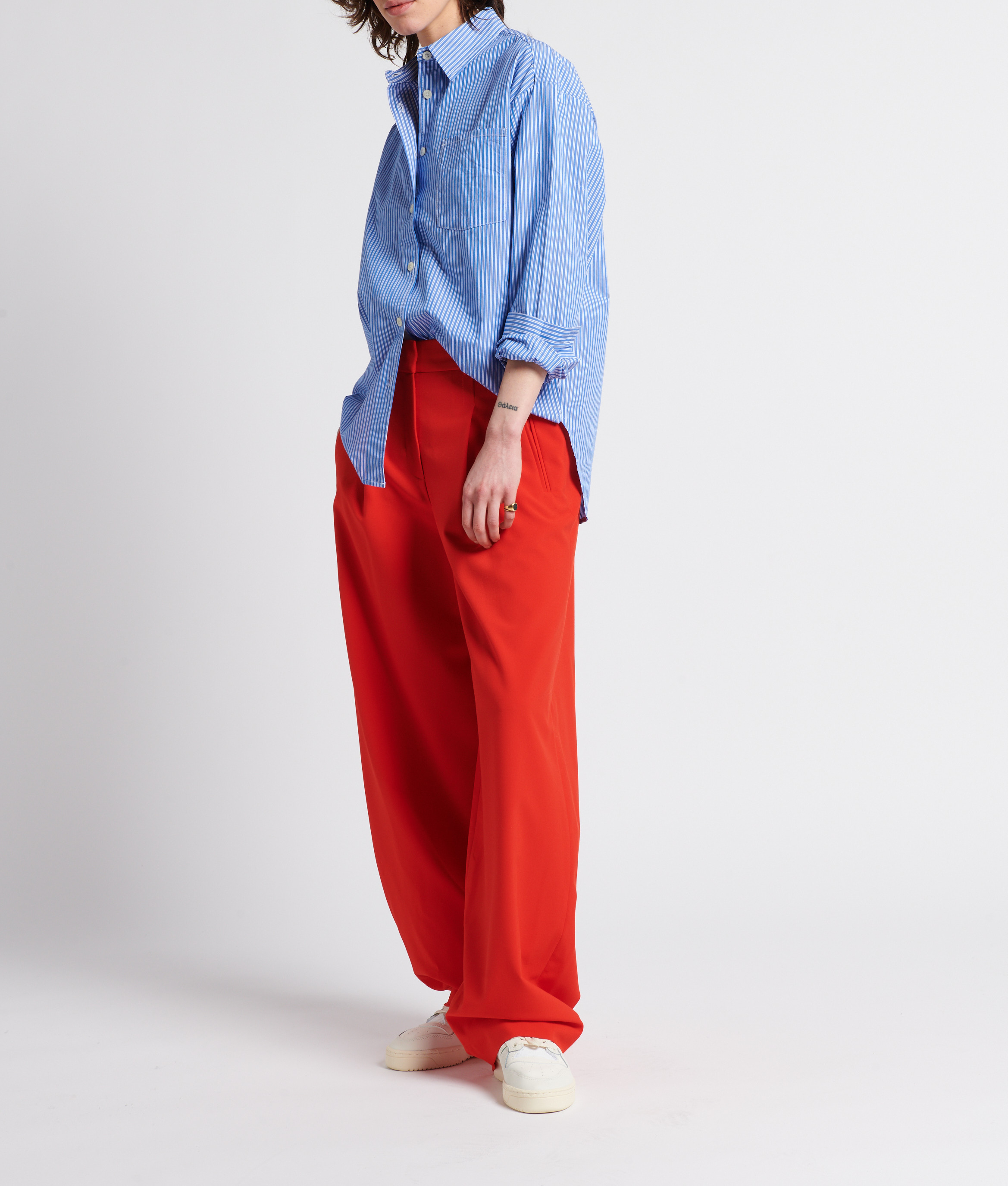 Rechte, gestreepte, katoenen blouse AMERICAN VINTAGE Blauw