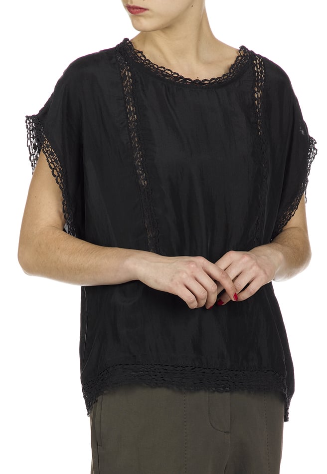 Oversized silk top with crochet MOMONI Black