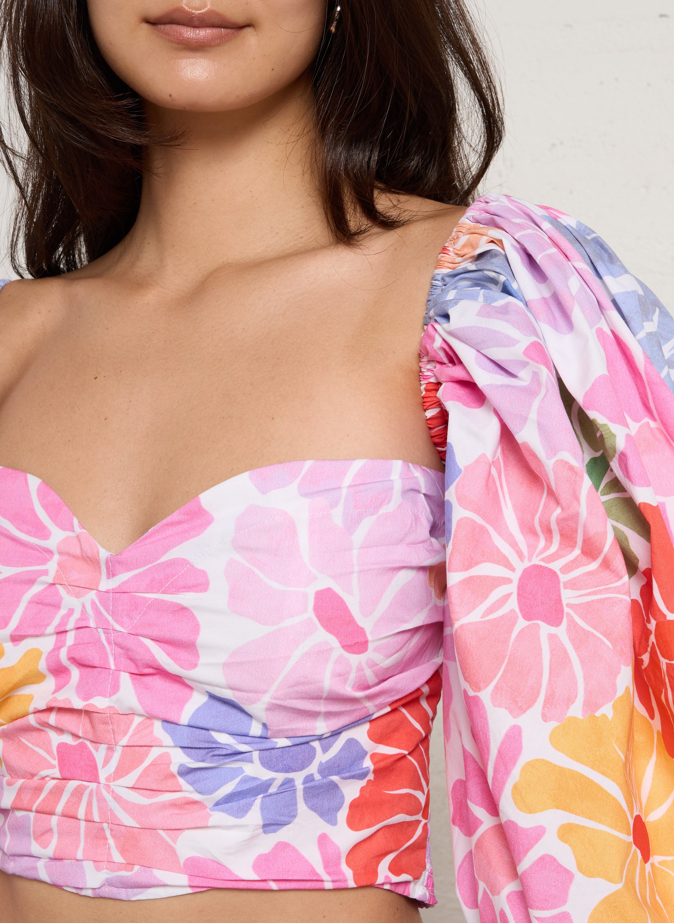 Bardot crop top in printed cotton SUNDRESS Multicolored