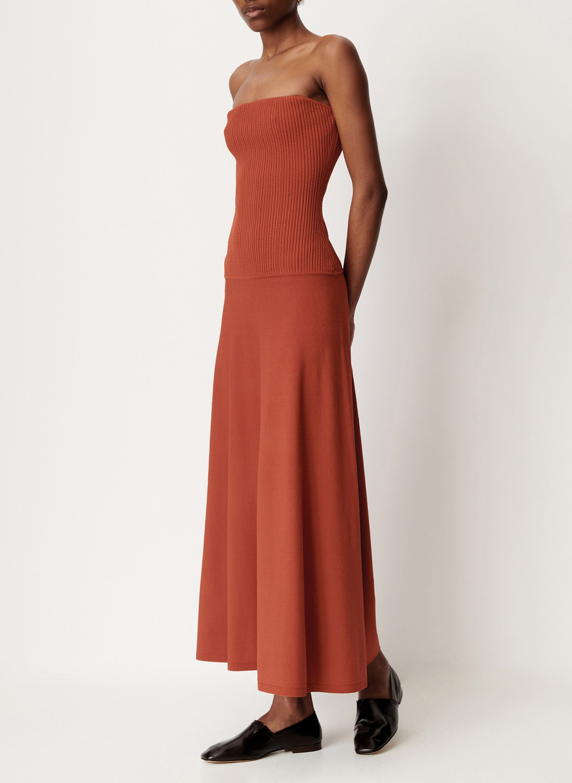 Strapless long dress with two textures SESSUN Red