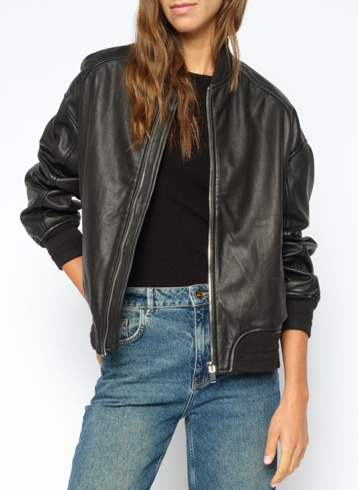 Veste droite zippée en cuir MOS MOSH Noir