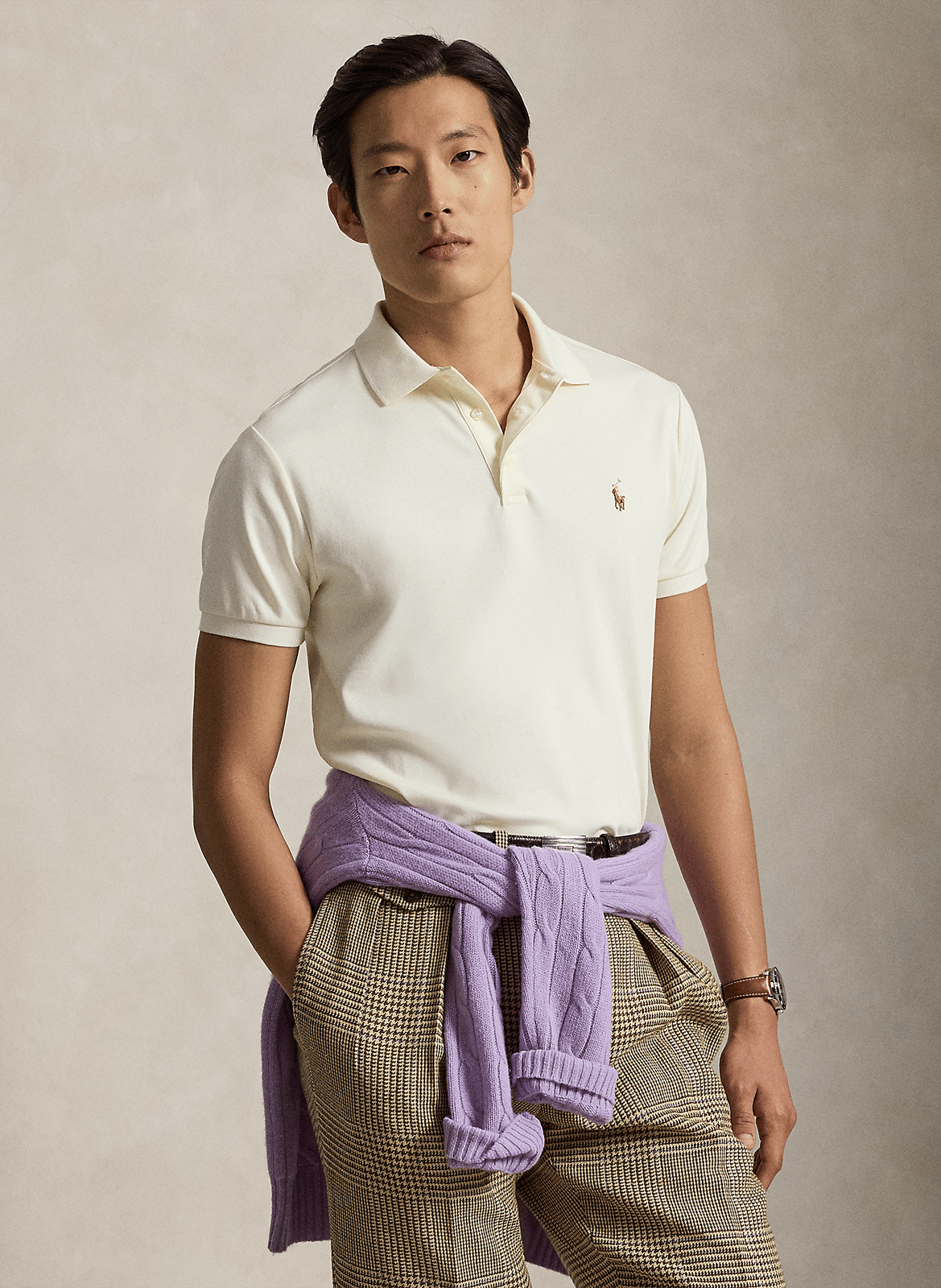 Baumwoll-Poloshirt - tailliert, kurzärmlig POLO RALPH LAUREN Beige