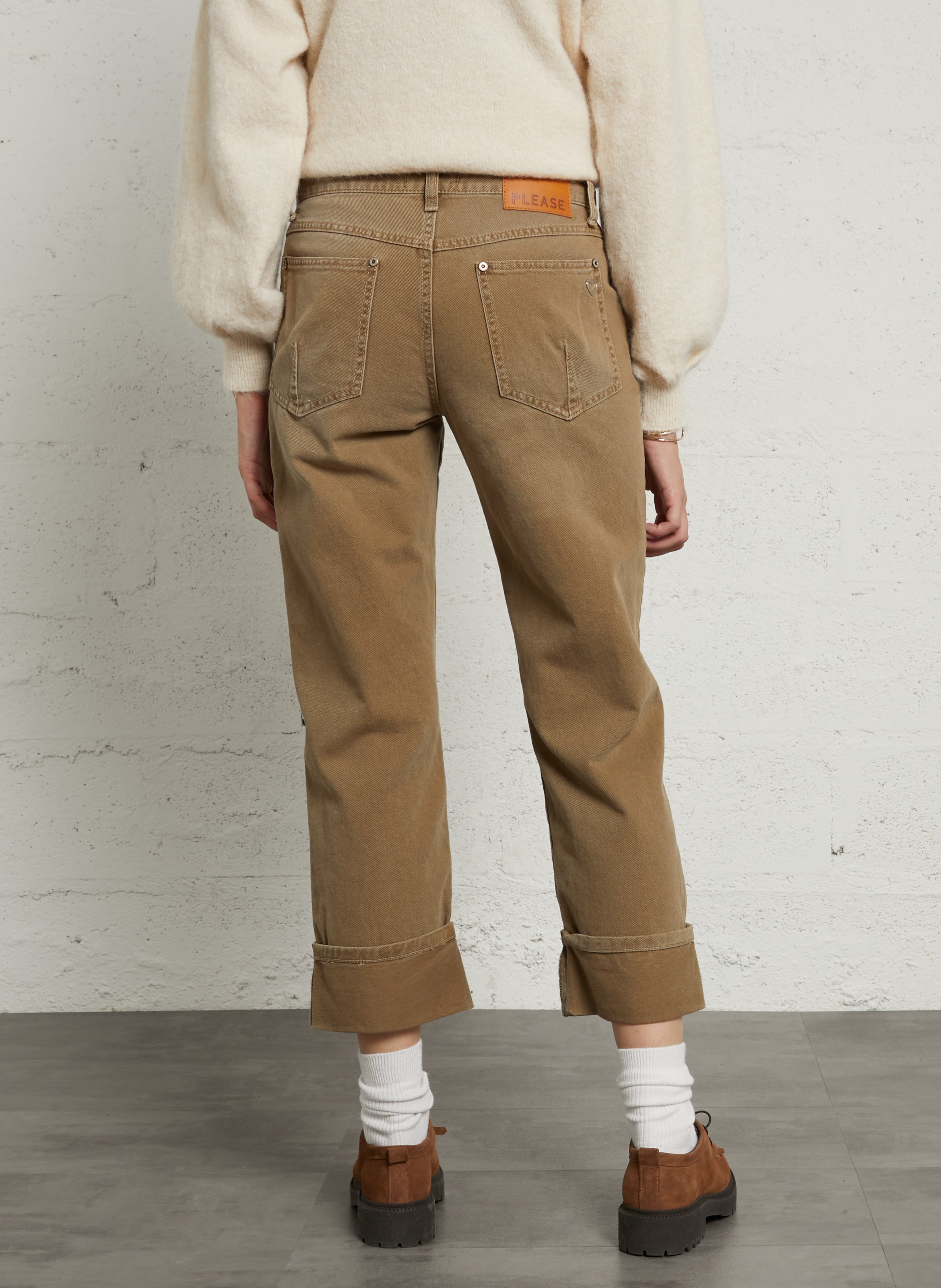 Straight-leg cotton jeans PLEASE Khaki