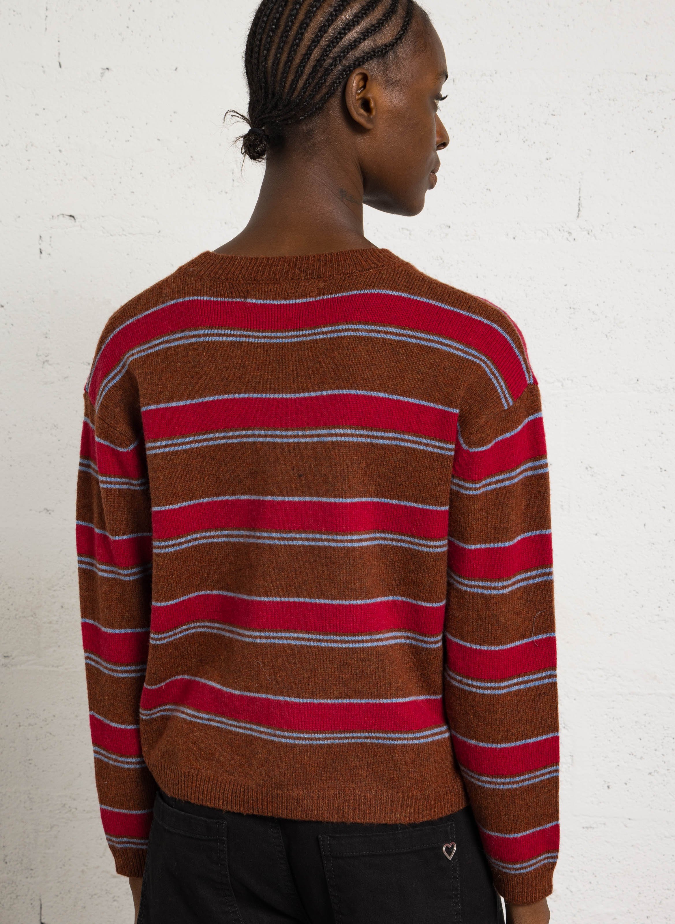 Pull oversize col rond en laine mélangée rayée NICE THINGS Marron