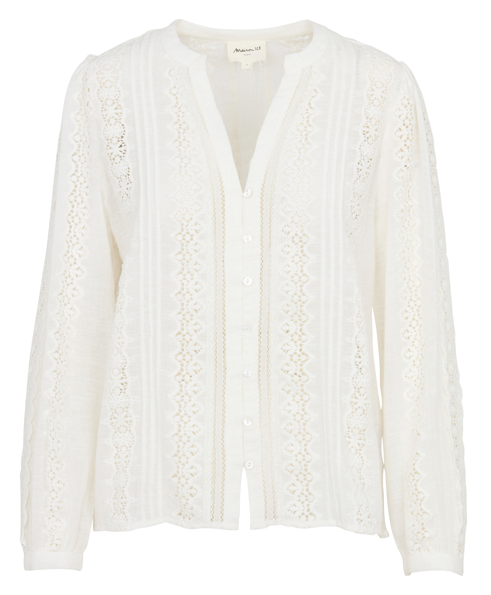 Blouse met tuniekkraag en borduurwerk MAISON 123 Beige