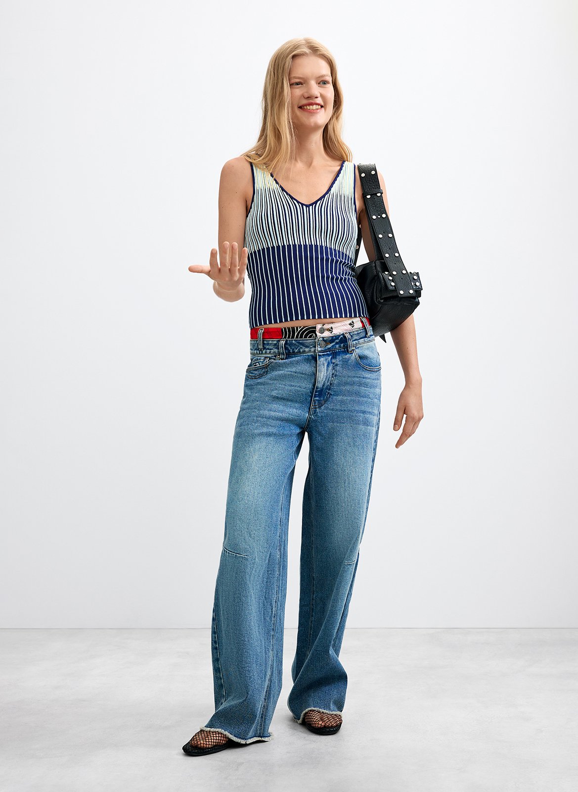 Wide-leg cotton-blend jeans DESIGUAL Blue