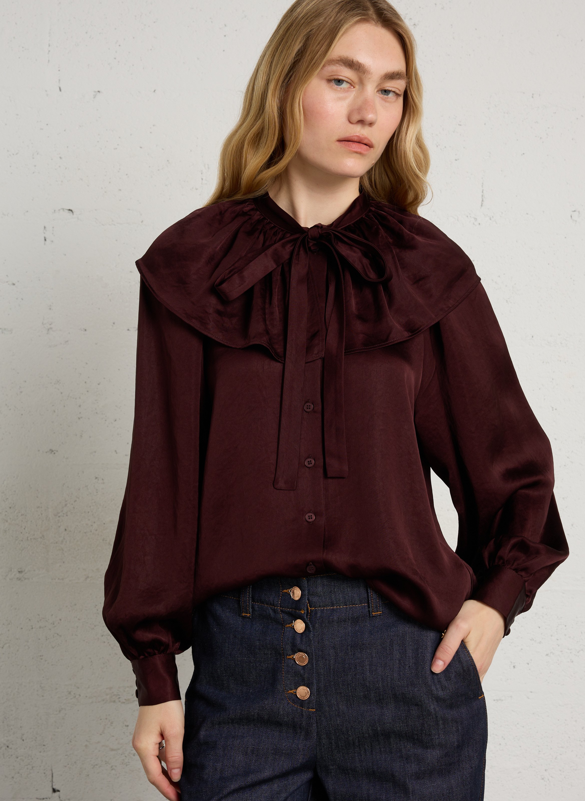 Chemisier boutonné en satin DES PETITS HAUTS Violet