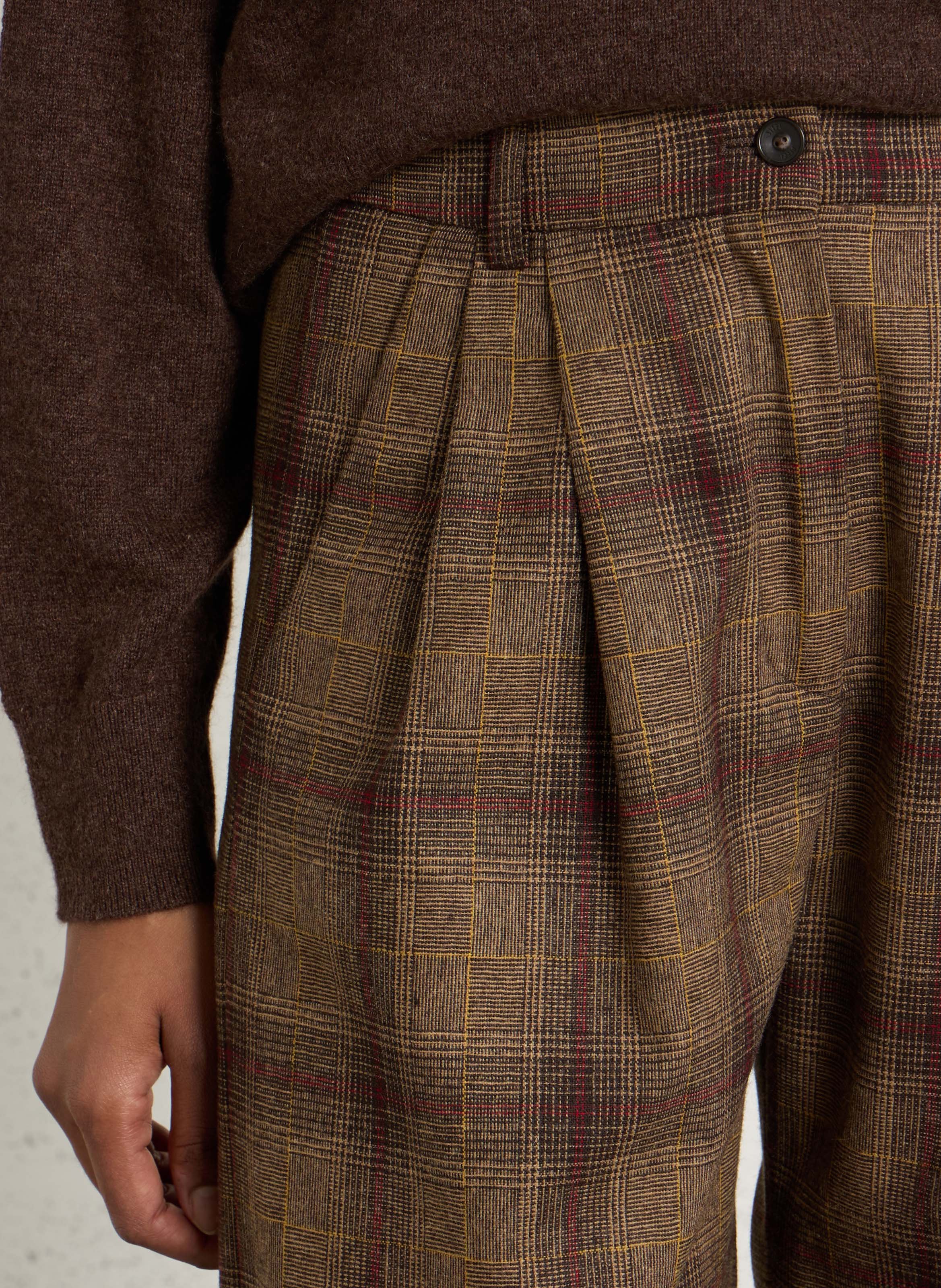 Pantalon à pinces droit à carreaux en laine mélangée DIEGA Marron