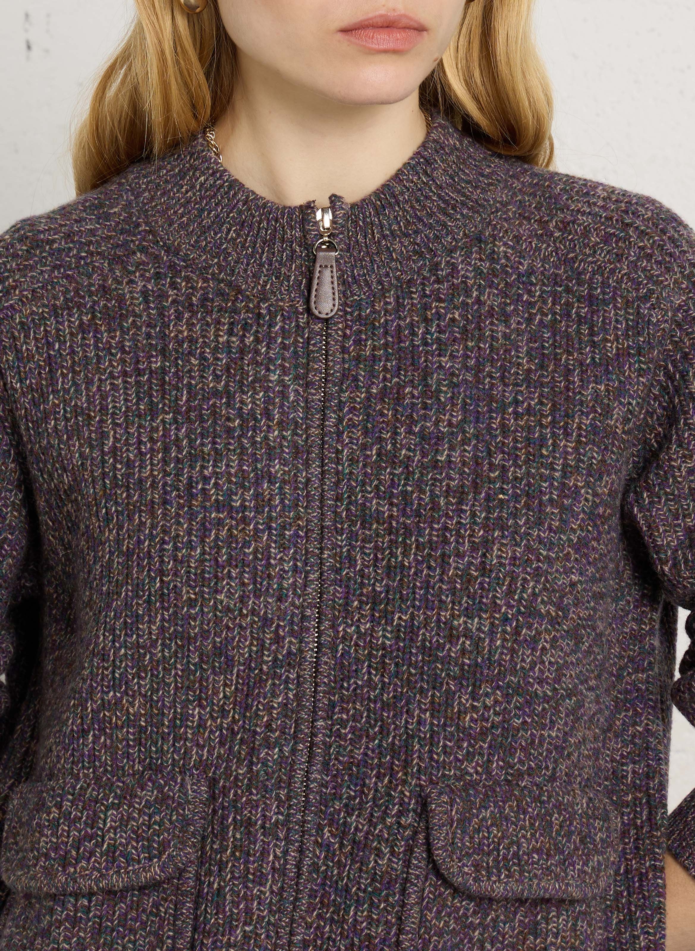 Round-neck wool knit cardigan MAISON 123 Purple