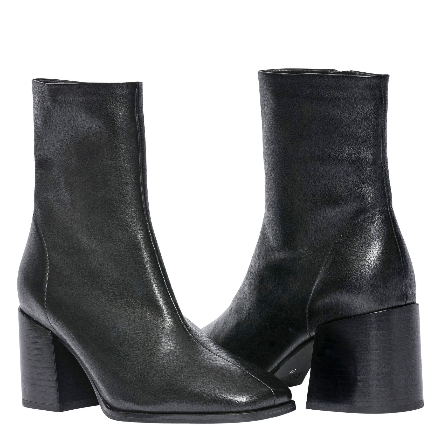 Boots en cuir lisse noir avec large talon BOCAGE Noir