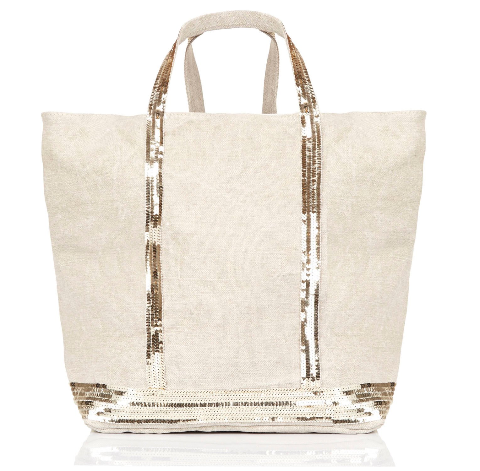 Großer Leinen-Shopper mit Paillettenstickerei VANESSA BRUNO Beige