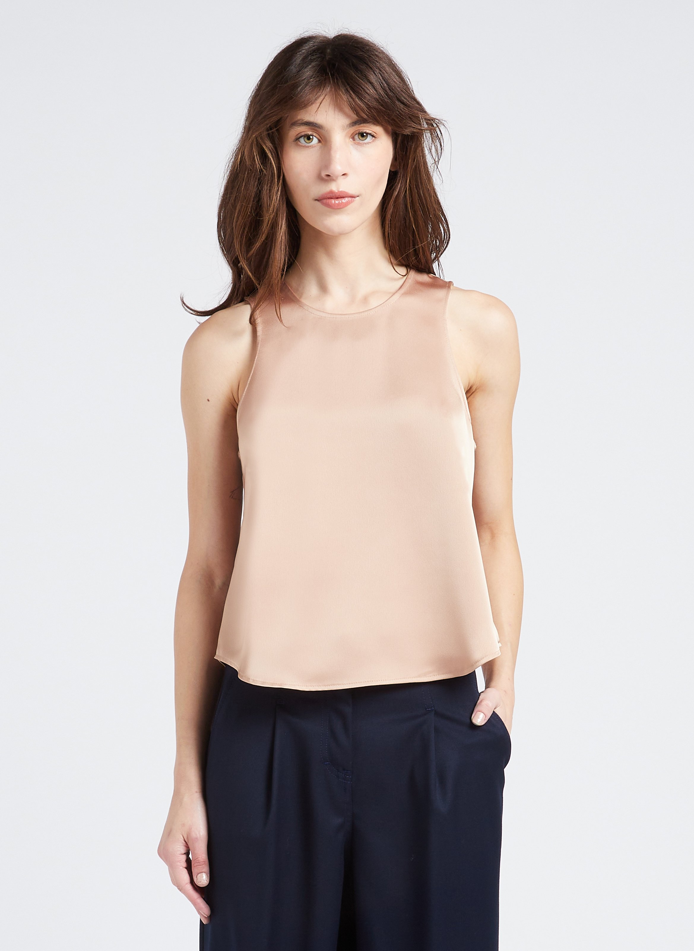 Mouwloze, gesatineerde top met ronde hals COLLECTORS CLUB