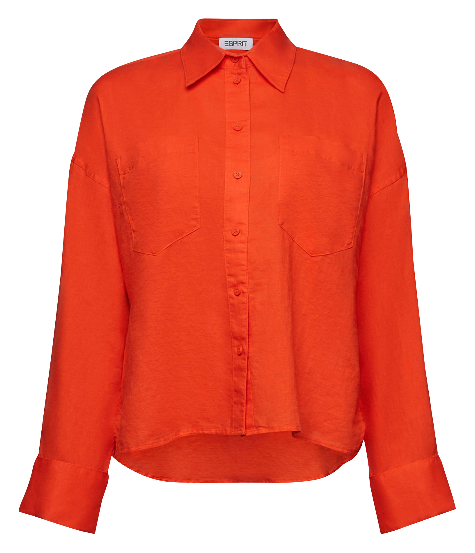 Linen and cotton-blend shirt with classic collar ESPRIT Orange